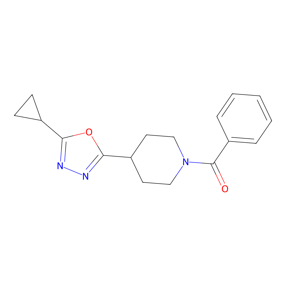 (4-(5-Cyclopropyl-1,3,4-oxadiazol-2-yl)piperidin-1-yl)(phenyl)methanone molecular structure, CAS 1172387-28-8