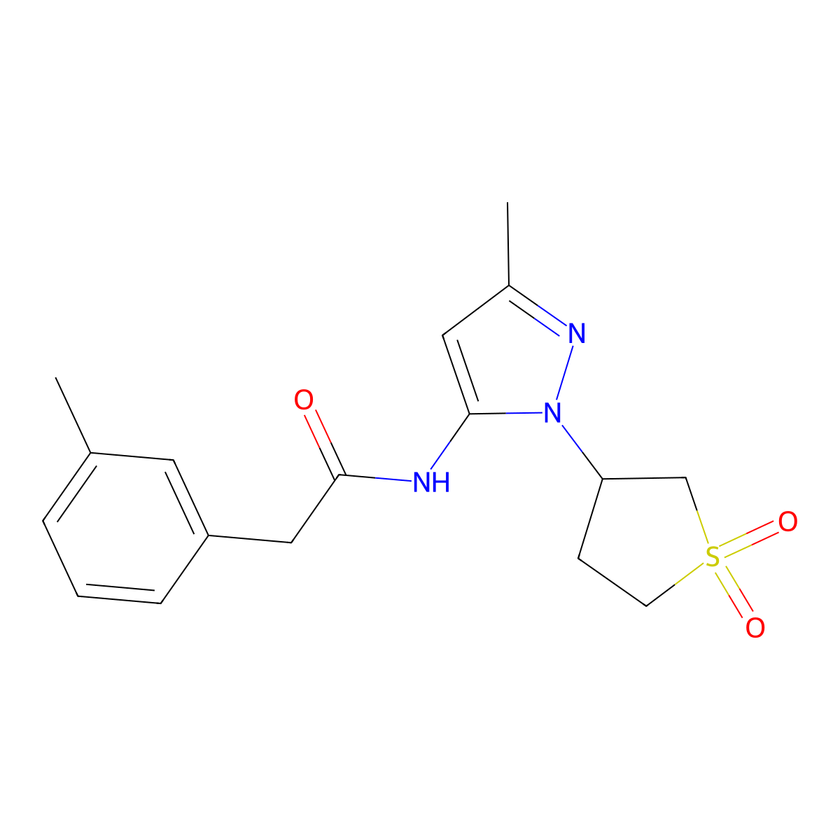 N-(1-(1,1-dioxidotetrahydrothiophen-3-yl)-3-methyl-1H-pyrazol-5-yl)-2-(m-tolyl)acetamide molecular structure, CAS 1172387-92-6
