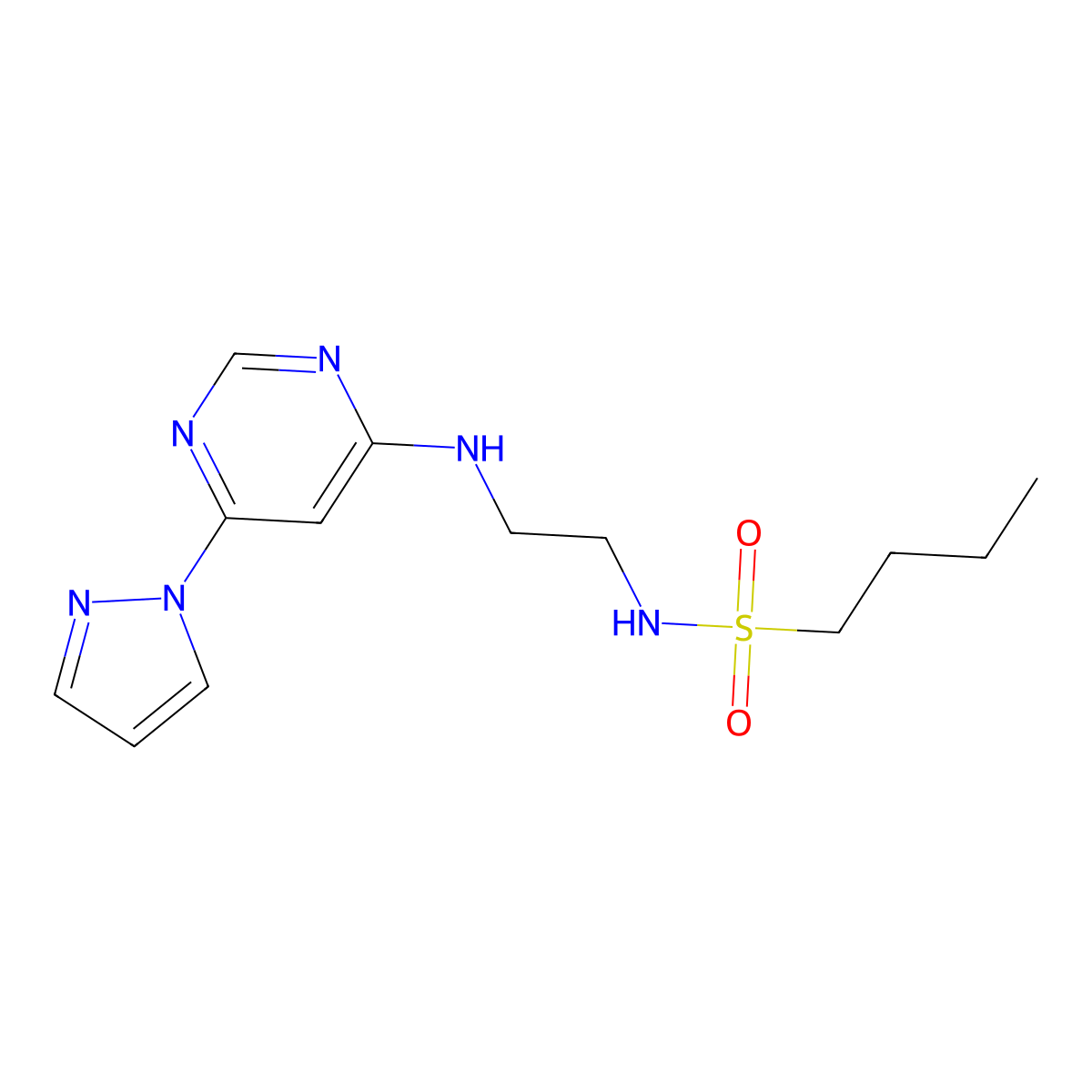 N-(2-((6-(1H-pyrazol-1-yl)pyrimidin-4-yl)amino)ethyl)butane-1-sulfonamide molecular structure, CAS 1172389-68-2