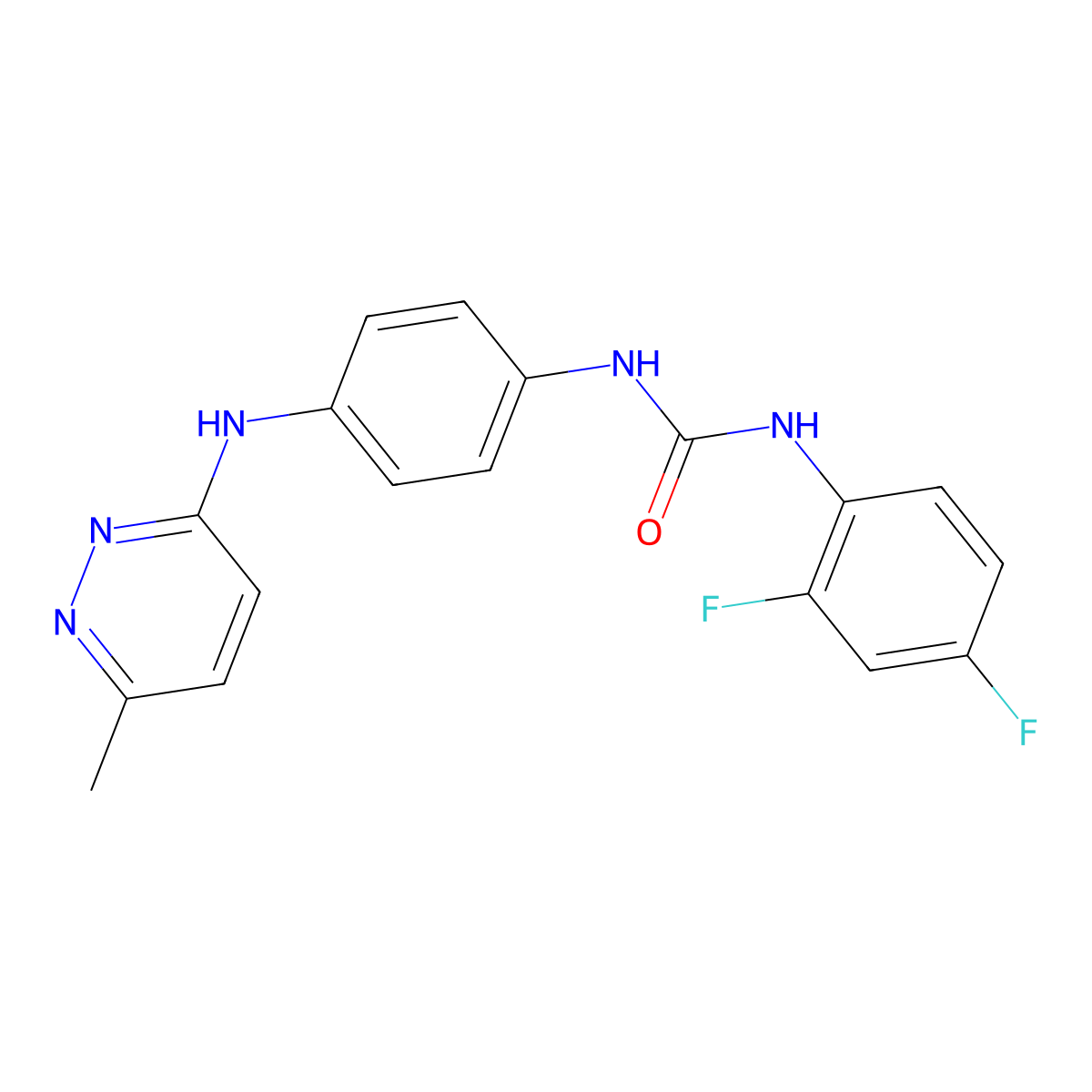 1-(2,4-Difluorophenyl)-3-(4-((6-methylpyridazin-3-yl)amino)phenyl)urea molecular structure, CAS 1172393-48-4