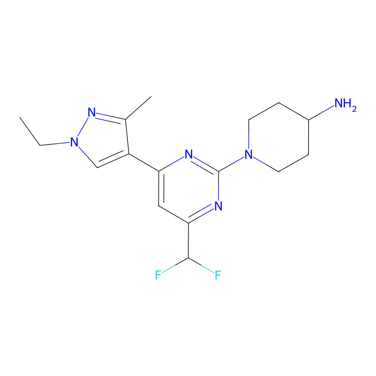 1-[4-(difluoromethyl)-6-(1-ethyl-3-methyl-1H-pyrazol-4-yl)pyrimidin-2-yl]piperidin-4-amine molecular structure, CAS 1172393-77-9