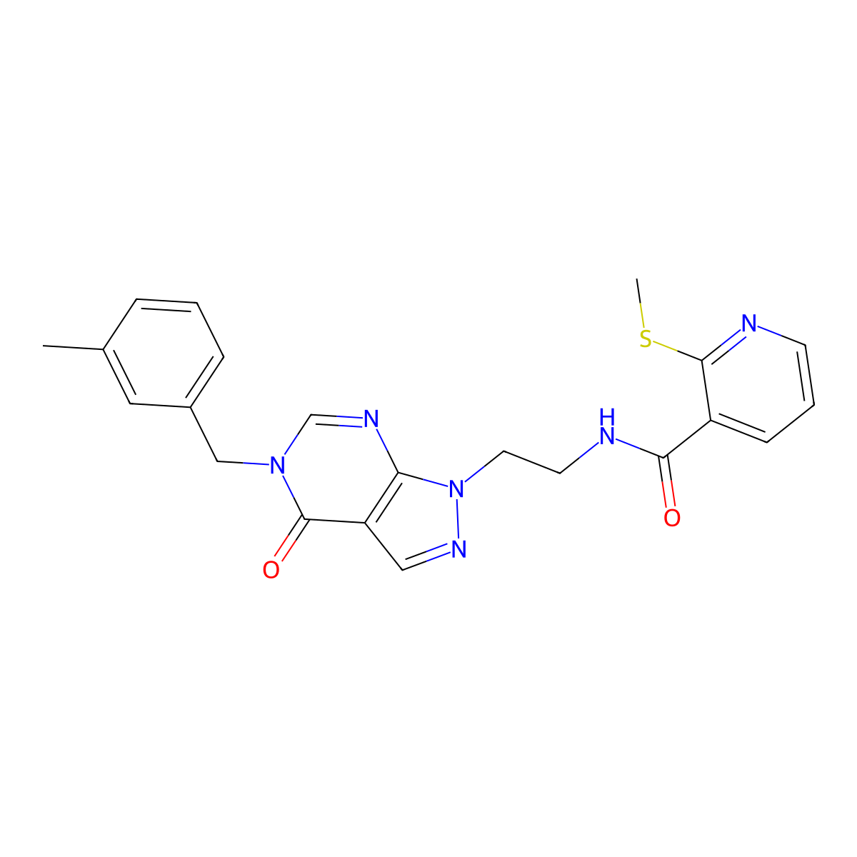 N-(2-(5-(3-methylbenzyl)-4-oxo-4,5-dihydro-1H-pyrazolo[3,4-d]pyrimidin-1-yl)ethyl)-2-(methylthio)nicotinamide molecular structure, CAS 1172395-65-1