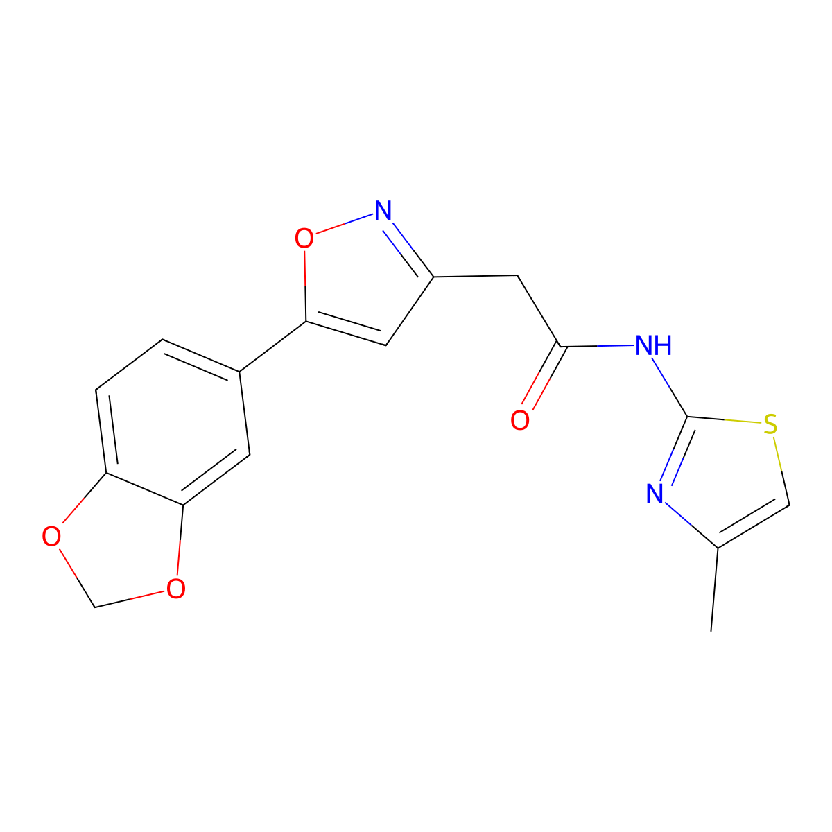 2-(5-(benzo[d][1,3]dioxol-5-yl)isoxazol-3-yl)-N-(4-methylthiazol-2-yl)acetamide molecular structure, CAS 1172395-81-1