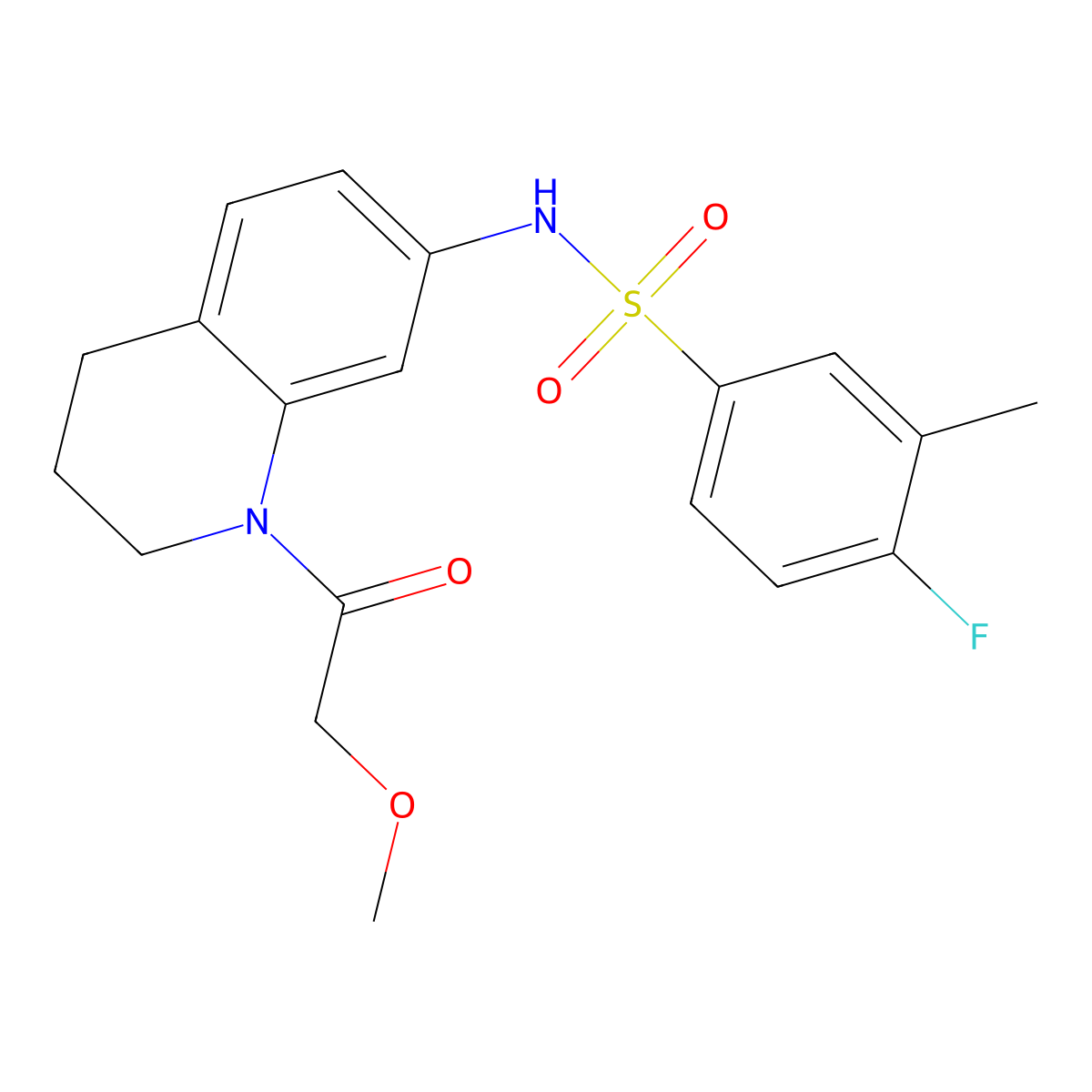 4-fluoro-N-(1-(2-methoxyacetyl)-1,2,3,4-tetrahydroquinolin-7-yl)-3-methylbenzenesulfonamide molecular structure, CAS 1172396-12-1