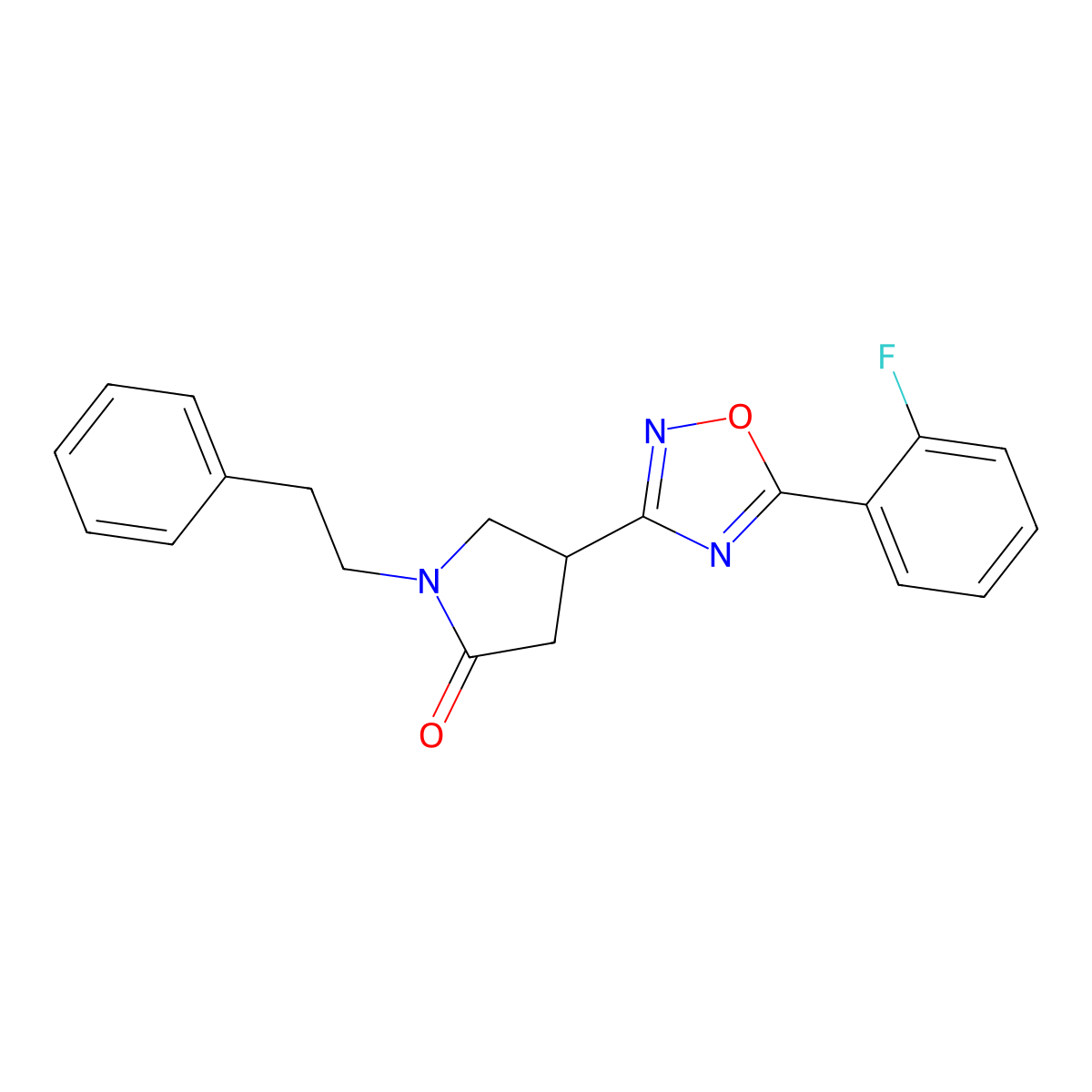 4-[5-(2-Fluorophenyl)-1,2,4-oxadiazol-3-yl]-1-(2-phenylethyl)pyrrolidin-2-one molecular structure, CAS 1172396-88-1