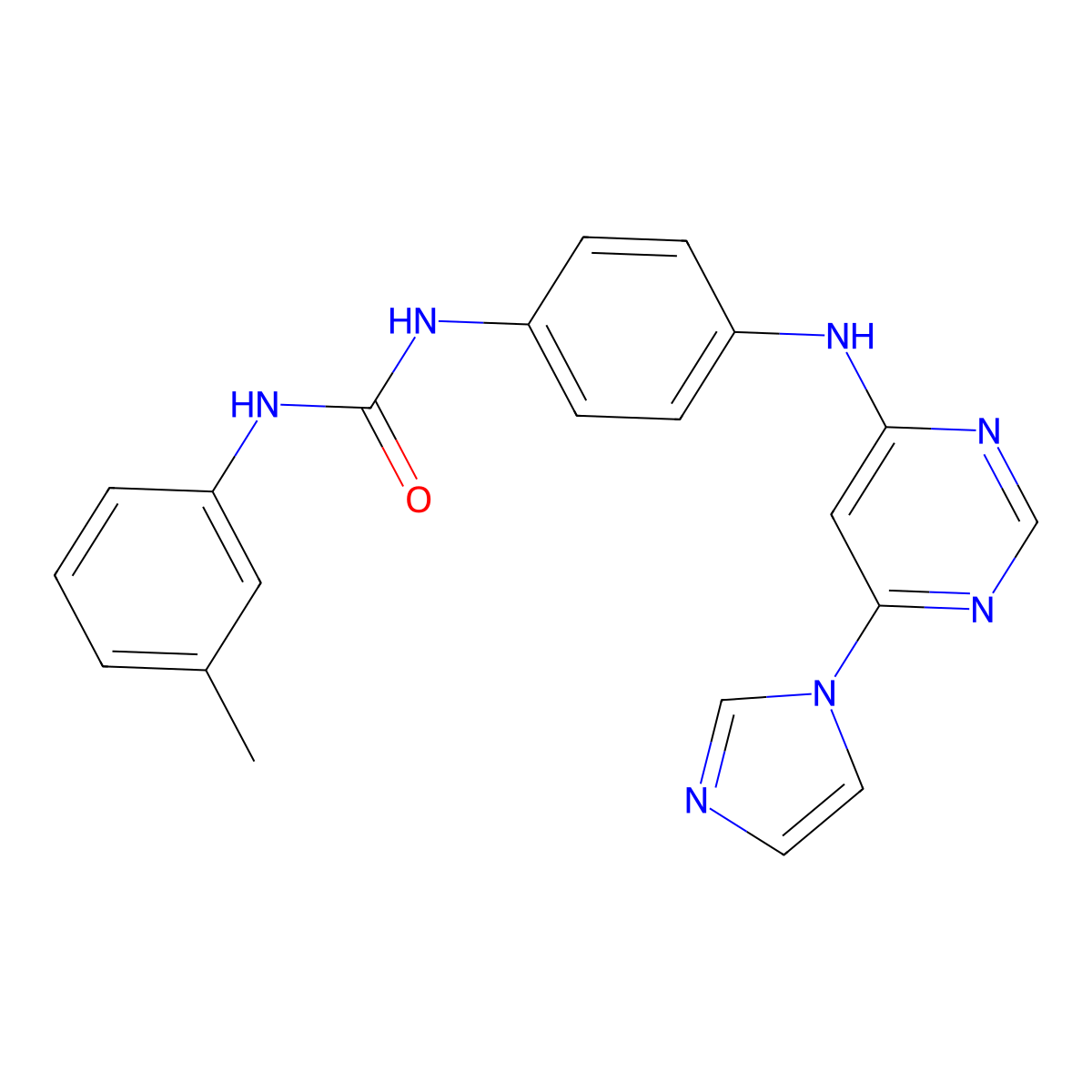1-(4-((6-(1H-imidazol-1-yl)pyrimidin-4-yl)amino)phenyl)-3-(m-tolyl)urea molecular structure, CAS 1172397-01-1