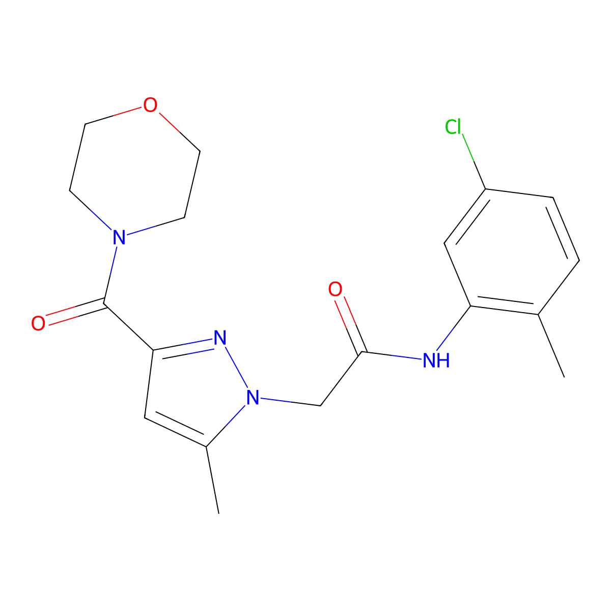 N-(5-chloro-2-methylphenyl)-2-[5-methyl-3-(morpholine-4-carbonyl)-1H-pyrazol-1-yl]acetamide molecular structure, CAS 1172404-38-4