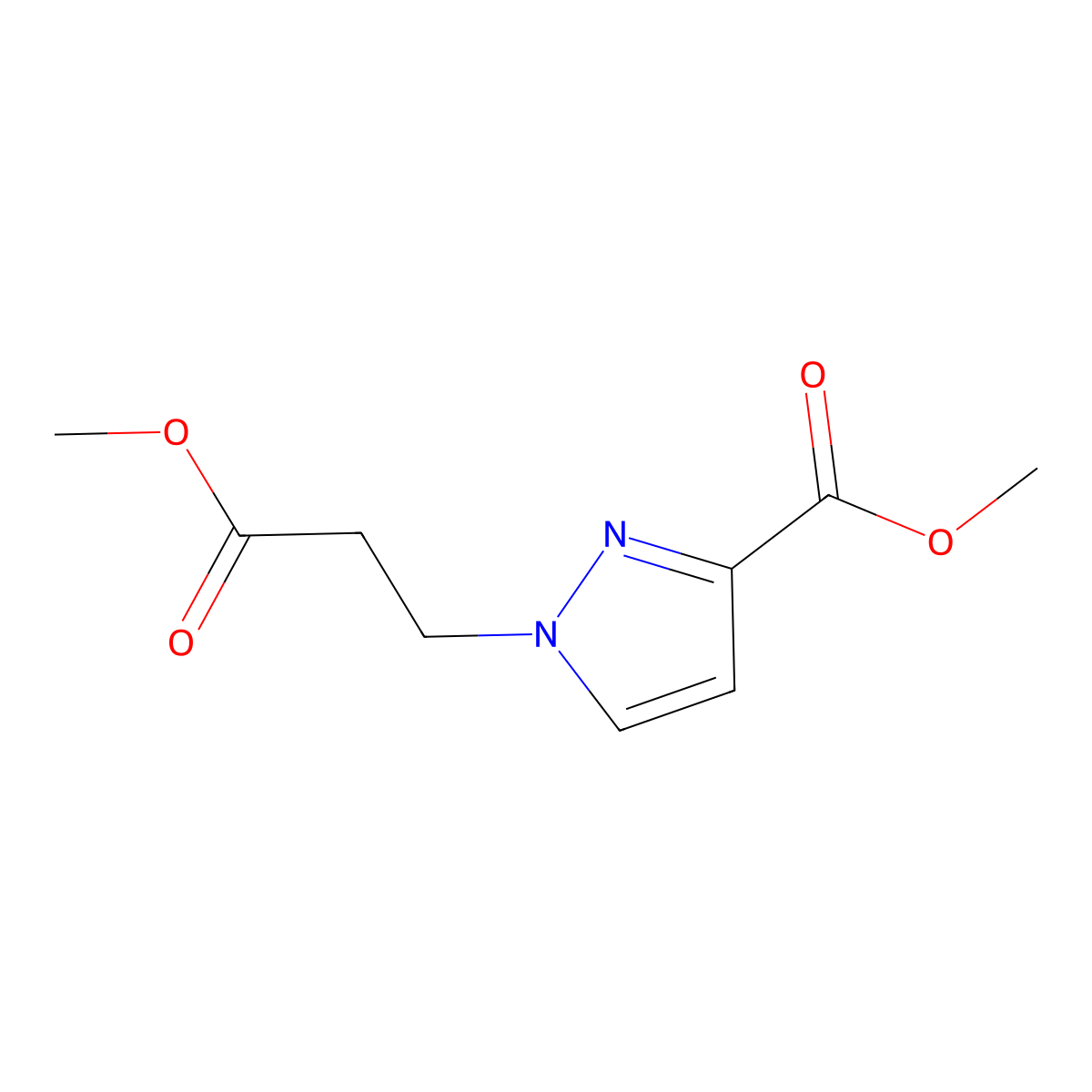 methyl 1-(3-methoxy-3-oxopropyl)-1H-pyrazole-3-carboxylate molecular structure, CAS 1172404-67-9