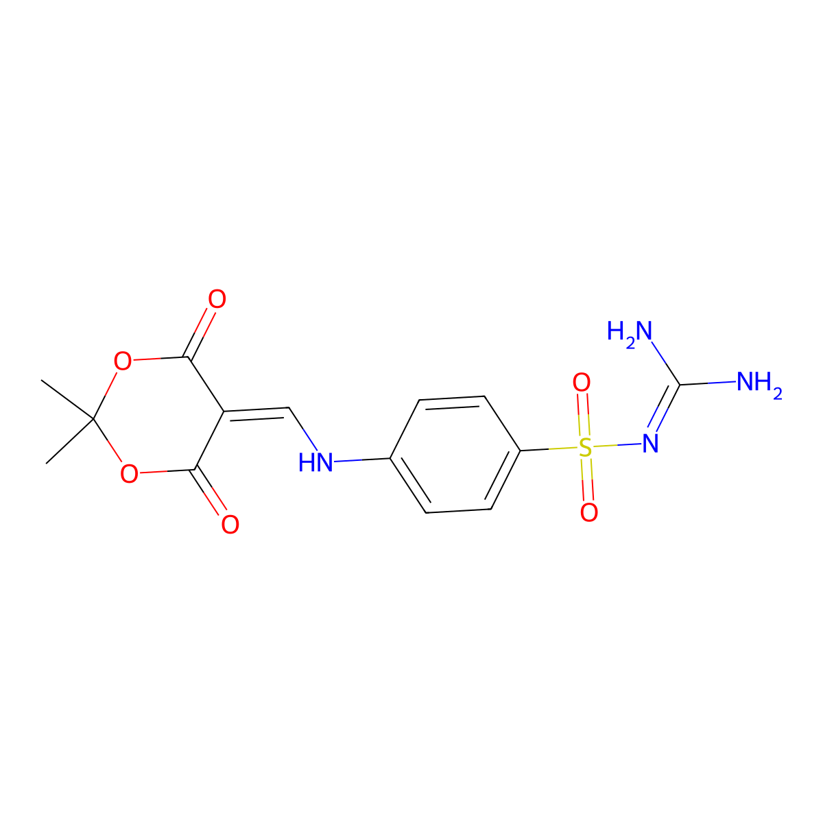 N-carbamimidoyl-4-(((2,2-dimethyl-4,6-dioxo-1,3-dioxan-5-ylidene)methyl)amino)benzenesulfonamide molecular structure, CAS 1172404-84-0