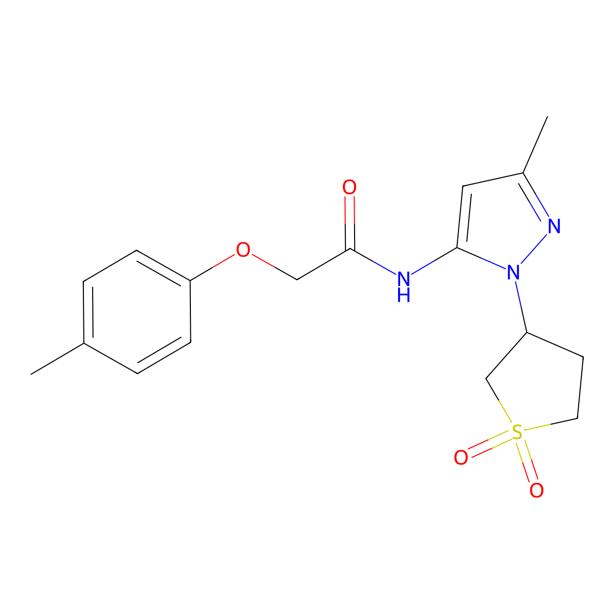 N-(1-(1,1-dioxidotetrahydrothiophen-3-yl)-3-methyl-1H-pyrazol-5-yl)-2-(p-tolyloxy)acetamide molecular structure, CAS 1172404-88-4