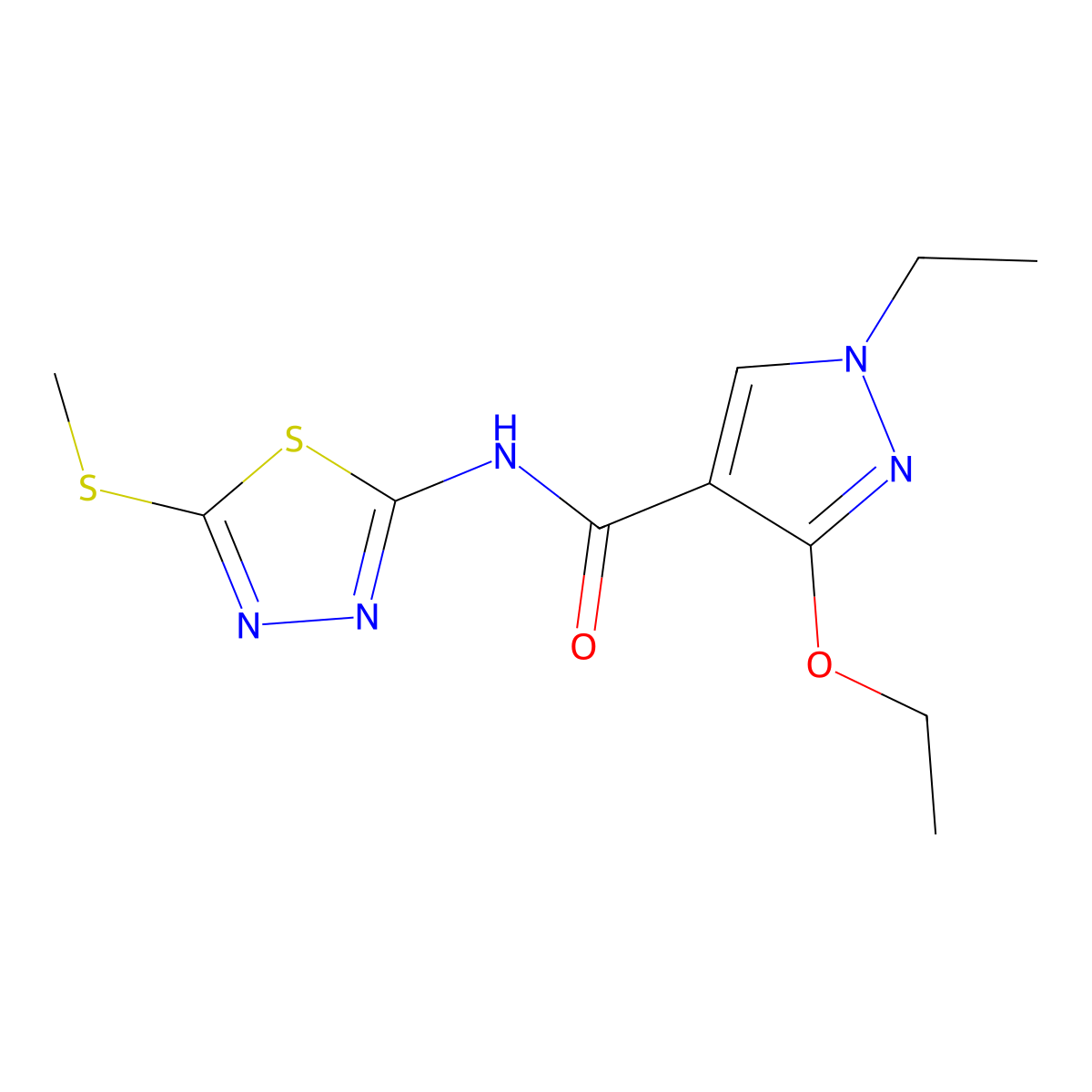 3-ethoxy-1-ethyl-N-(5-(methylthio)-1,3,4-thiadiazol-2-yl)-1H-pyrazole-4-carboxamide molecular structure, CAS 1172405-74-1