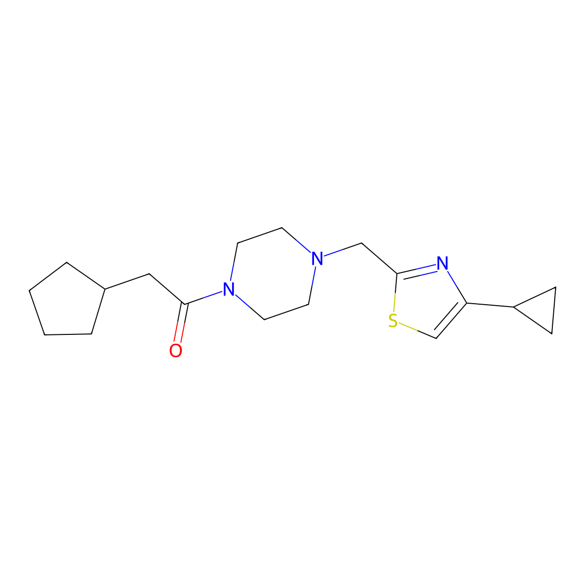 2-Cyclopentyl-1-(4-((4-cyclopropylthiazol-2-yl)methyl)piperazin-1-yl)ethanone molecular structure, CAS 1172406-21-1
