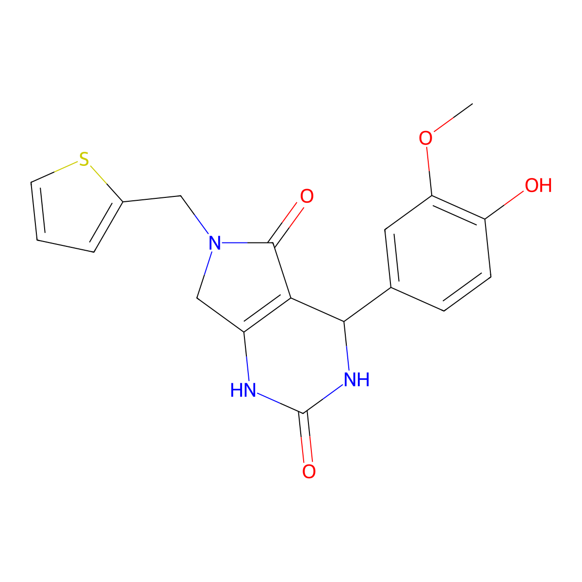 4-(4-hydroxy-3-methoxyphenyl)-6-(thiophen-2-ylmethyl)-3,4,6,7-tetrahydro-1H-pyrrolo[3,4-d]pyrimidine-2,5-dione molecular structure, CAS 1172408-66-0
