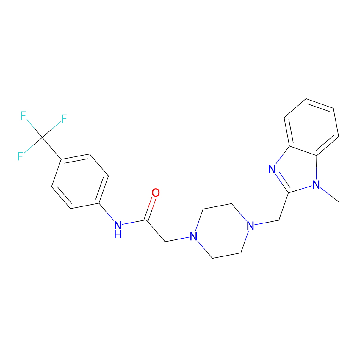2-(4-((1-methyl-1H-benzo[d]imidazol-2-yl)methyl)piperazin-1-yl)-N-(4-(trifluoromethyl)phenyl)acetamide molecular structure, CAS 1172409-61-8
