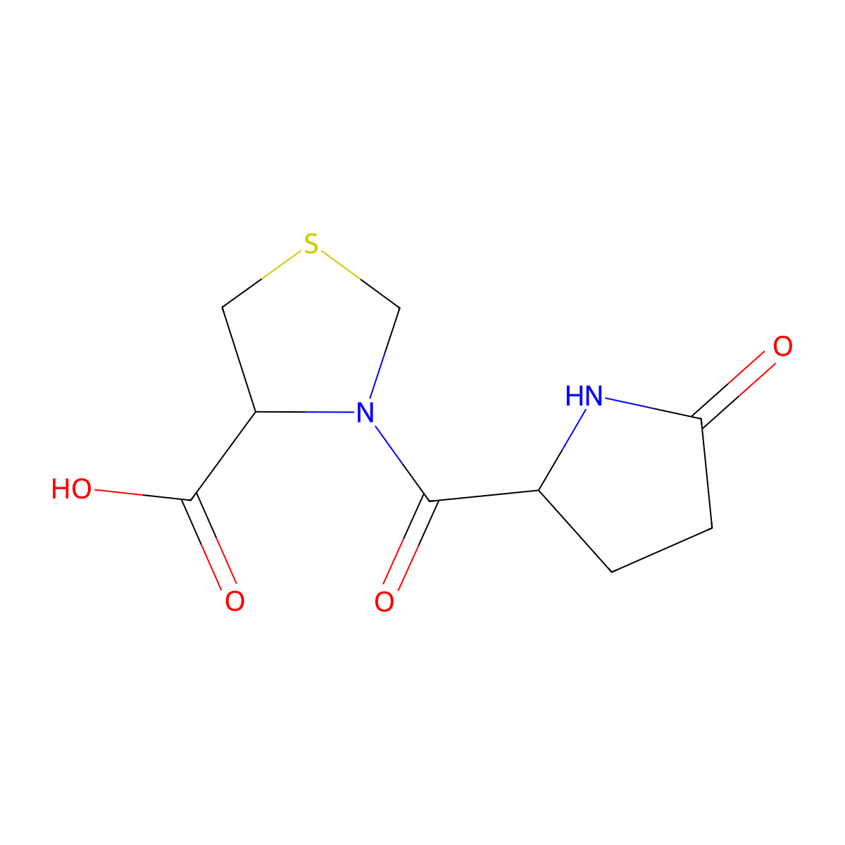 3-(5-Oxopyrrolidine-2-carbonyl)-1,3-thiazolidine-4-carboxylic acid molecular structure, CAS 117241-40-4