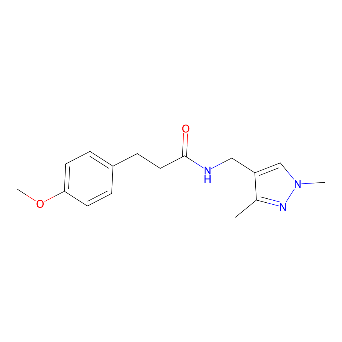 N-((1,3-dimethyl-1H-pyrazol-4-yl)methyl)-3-(4-methoxyphenyl)propanamide molecular structure, CAS 1172410-65-9