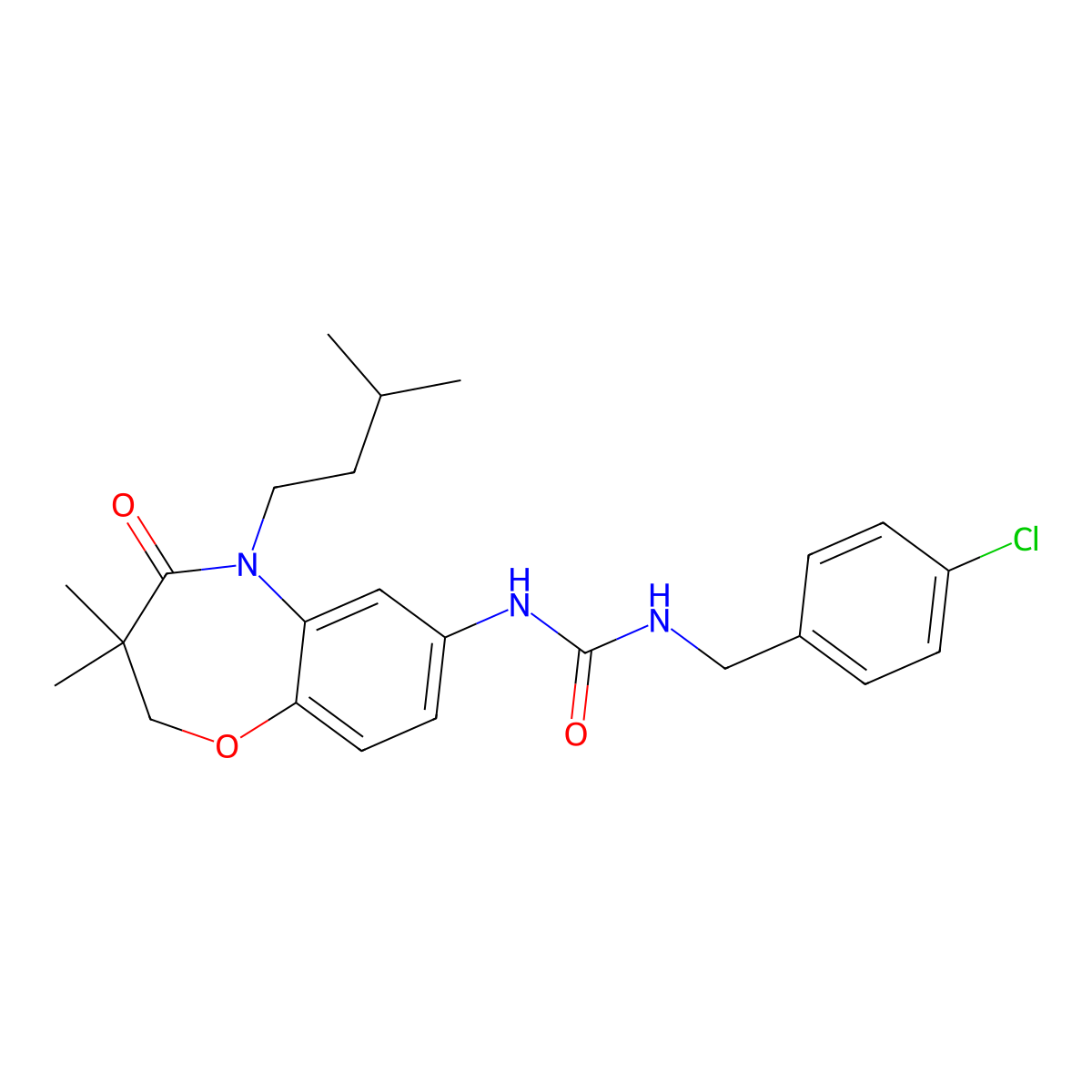 1-(4-Chlorobenzyl)-3-(5-isopentyl-3,3-dimethyl-4-oxo-2,3,4,5-tetrahydrobenzo[b][1,4]oxazepin-7-yl)urea molecular structure, CAS 1172413-10-3