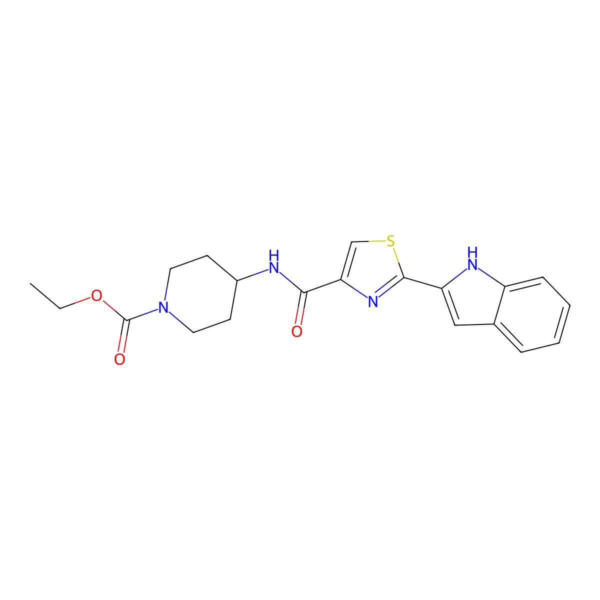 ethyl 4-(2-(1H-indol-2-yl)thiazole-4-carboxamido)piperidine-1-carboxylate molecular structure, CAS 1172414-24-2
