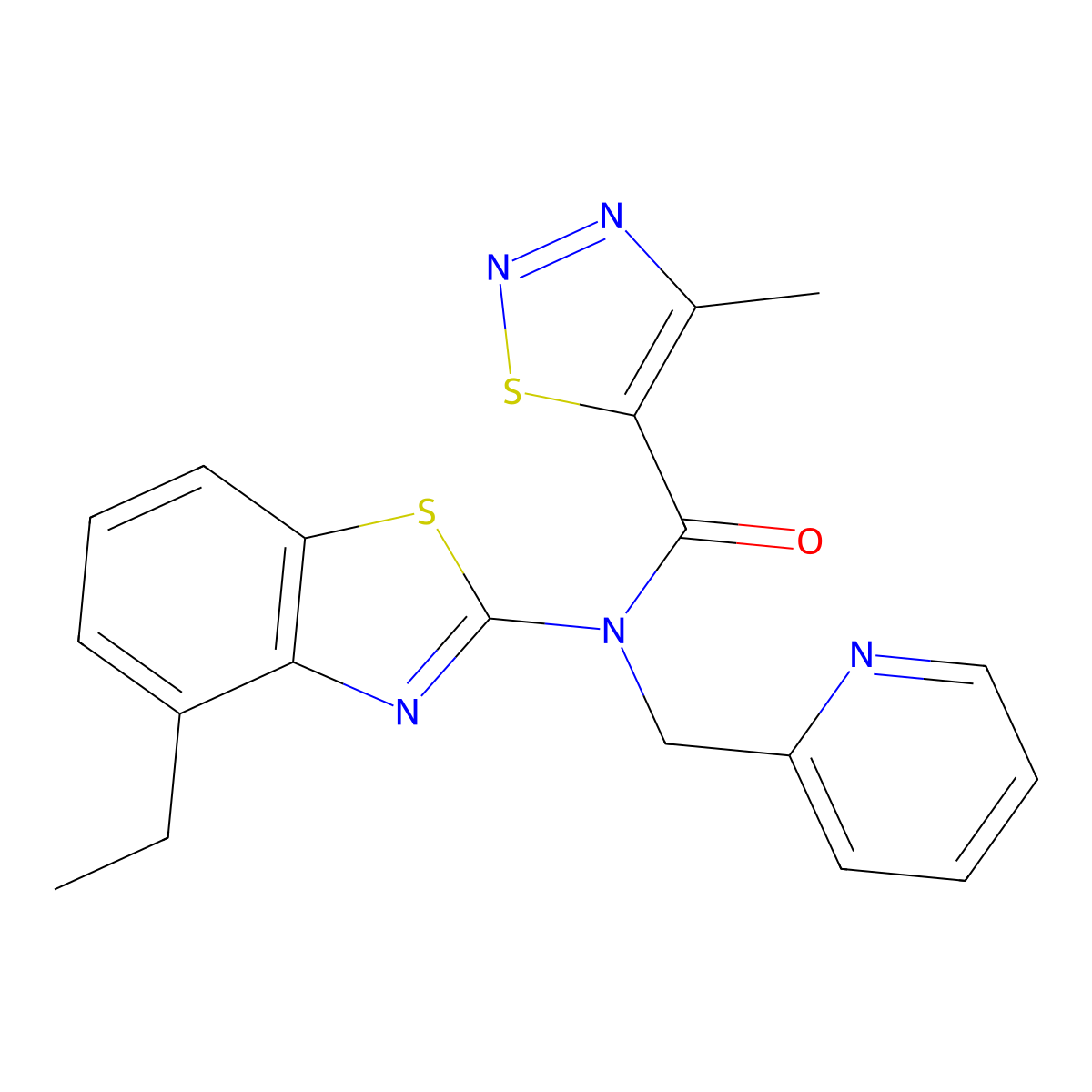 N-(4-ethylbenzo[d]thiazol-2-yl)-4-methyl-N-(pyridin-2-ylmethyl)-1,2,3-thiadiazole-5-carboxamide molecular structure, CAS 1172415-91-6