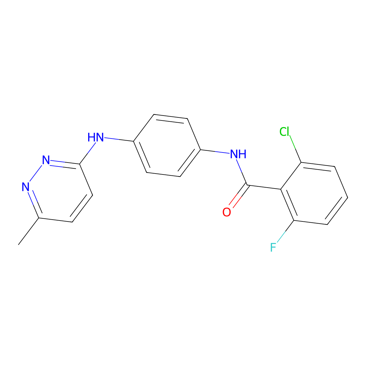 2-chloro-6-fluoro-N-(4-((6-methylpyridazin-3-yl)amino)phenyl)benzamide molecular structure, CAS 1172416-75-9