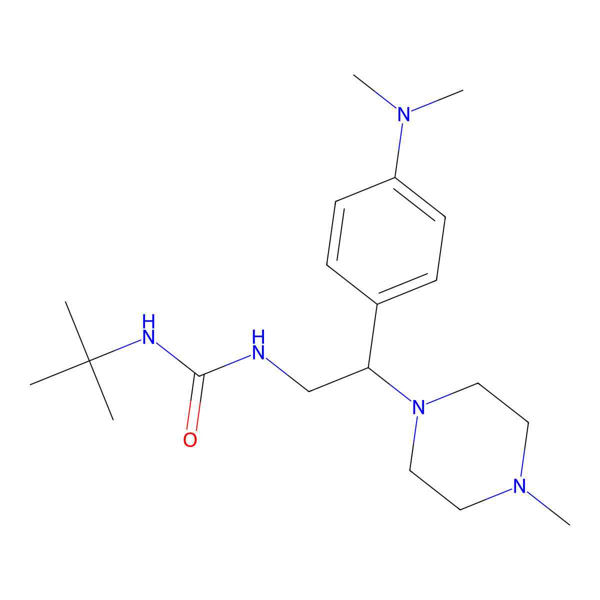 1-(Tert-butyl)-3-(2-(4-(dimethylamino)phenyl)-2-(4-methylpiperazin-1-yl)ethyl)urea molecular structure, CAS 1172417-39-8