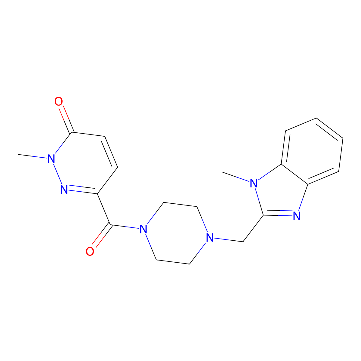 2-methyl-6-(4-((1-methyl-1H-benzo[d]imidazol-2-yl)methyl)piperazine-1-carbonyl)pyridazin-3(2H)-one molecular structure, CAS 1172417-68-3