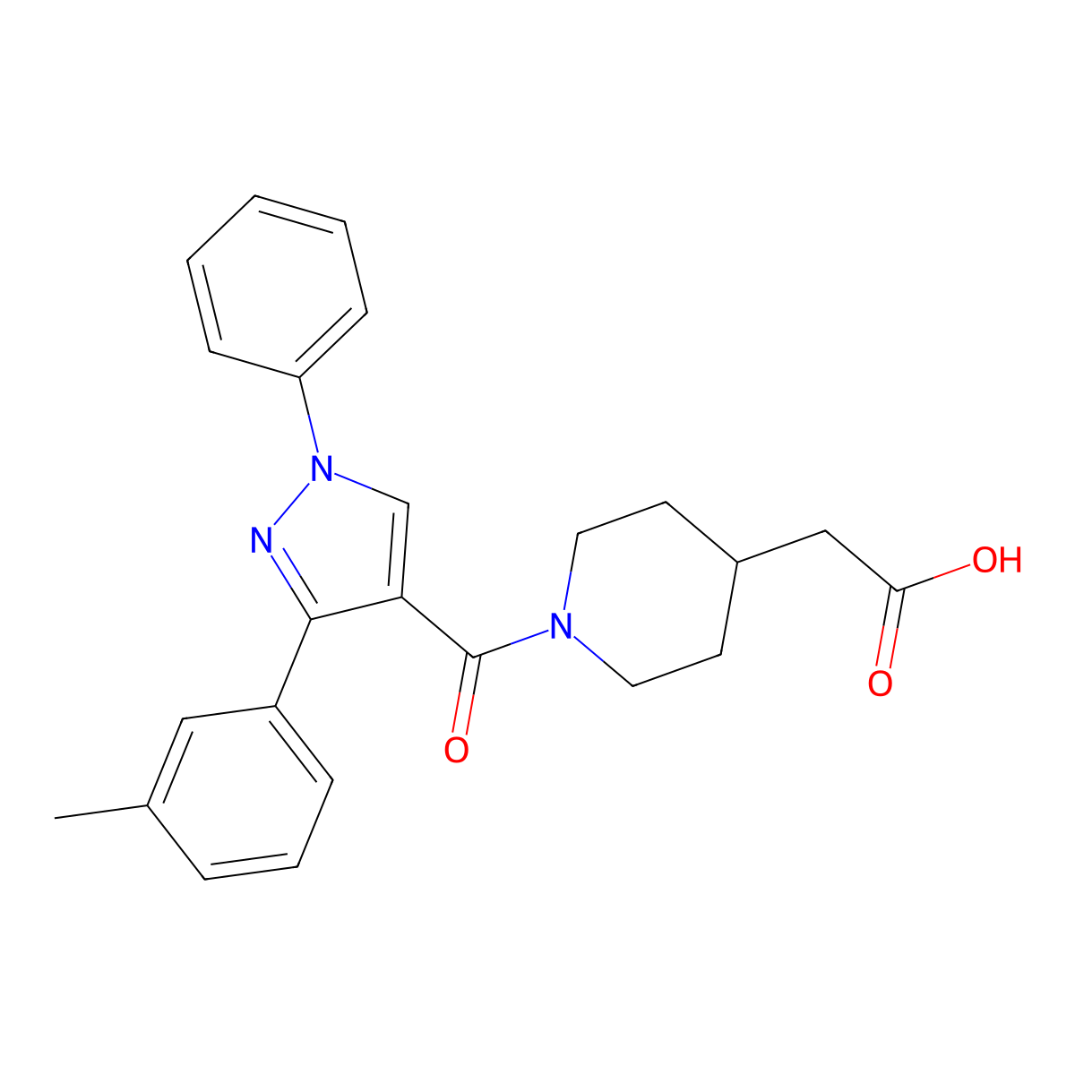 (1-{[3-(3-Methylphenyl)-1-phenyl-1H-pyrazol-4-YL]-carbonyl}piperidin-4-YL)acetic acid molecular structure, CAS 1172417-82-1