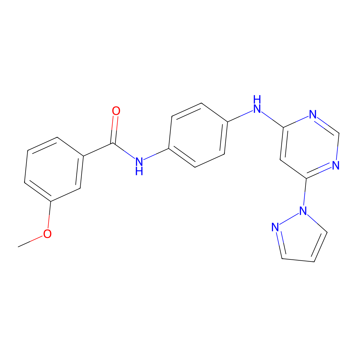N-(4-((6-(1H-pyrazol-1-yl)pyrimidin-4-yl)amino)phenyl)-3-methoxybenzamide molecular structure, CAS 1172418-90-4