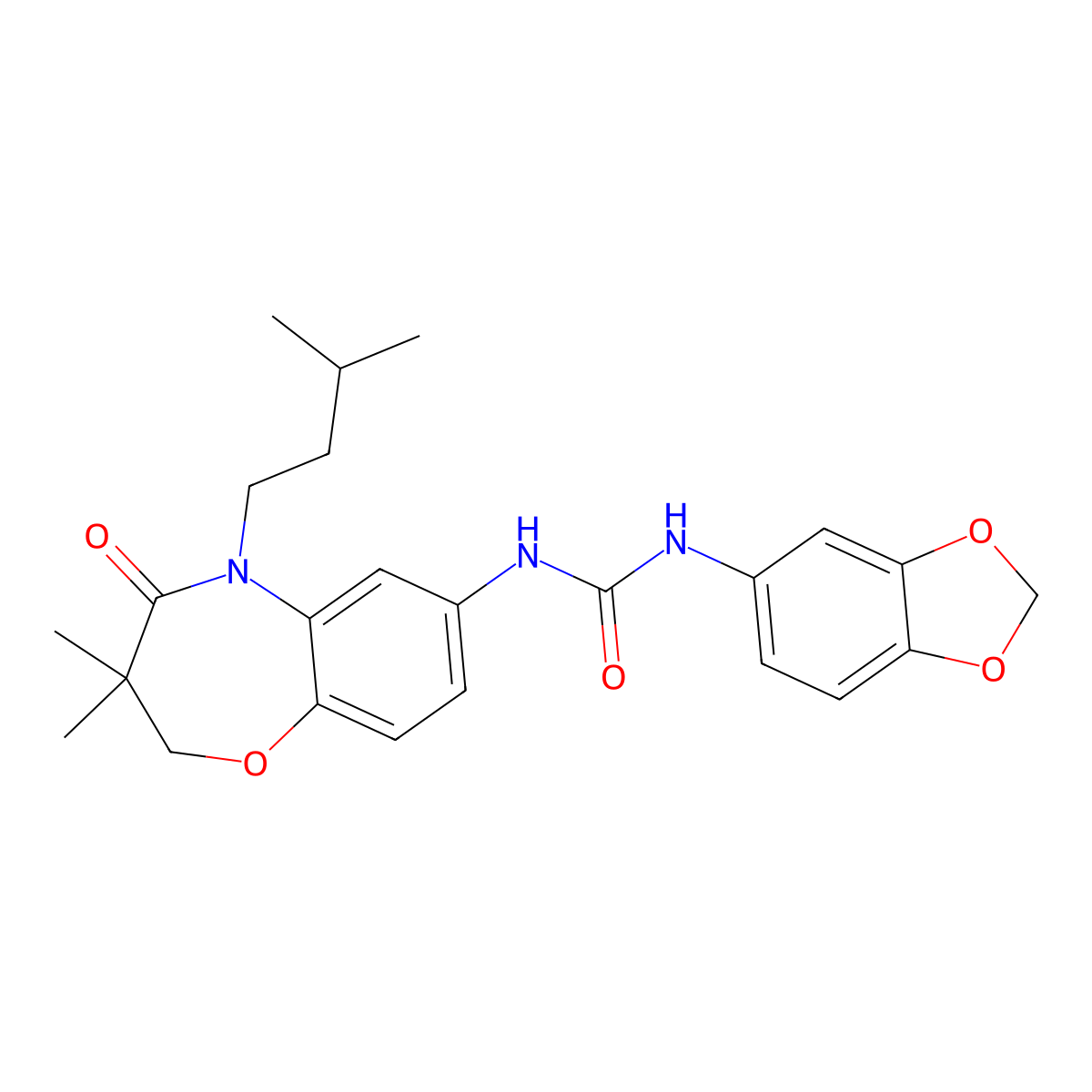 1-(Benzo[d][1,3]dioxol-5-yl)-3-(5-isopentyl-3,3-dimethyl-4-oxo-2,3,4,5-tetrahydrobenzo[b][1,4]oxazepin-7-yl)urea molecular structure, CAS 1172419-28-1
