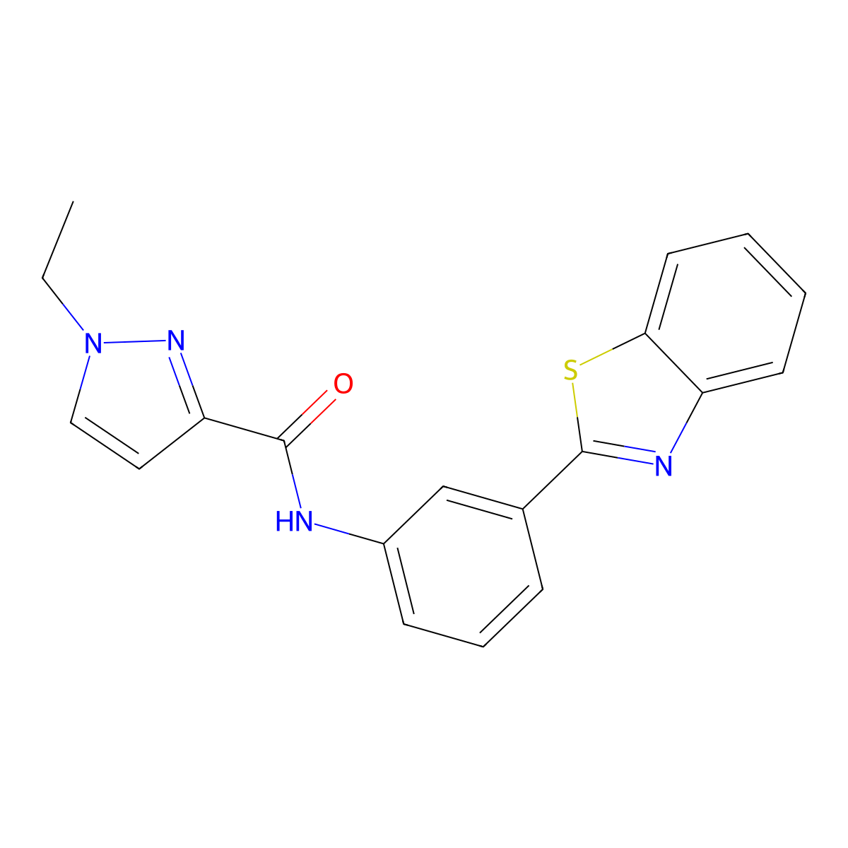 N-(3-(benzo[d]thiazol-2-yl)phenyl)-1-ethyl-1H-pyrazole-3-carboxamide molecular structure, CAS 1172419-54-3