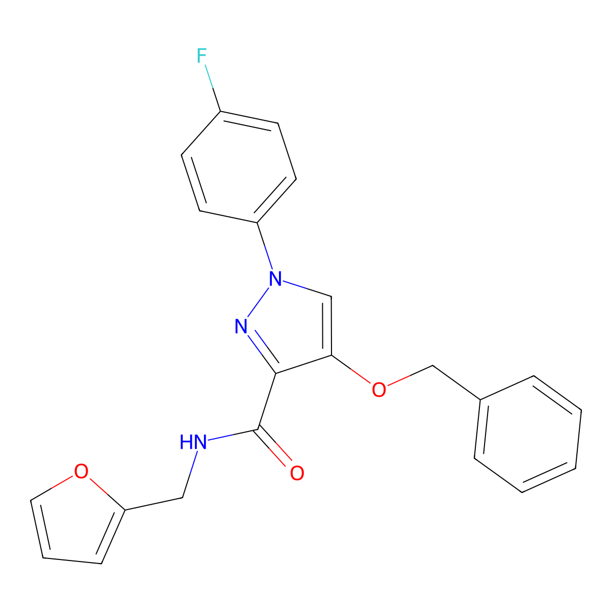 4-(benzyloxy)-1-(4-fluorophenyl)-N-(furan-2-ylmethyl)-1H-pyrazole-3-carboxamide molecular structure, CAS 1172421-10-1