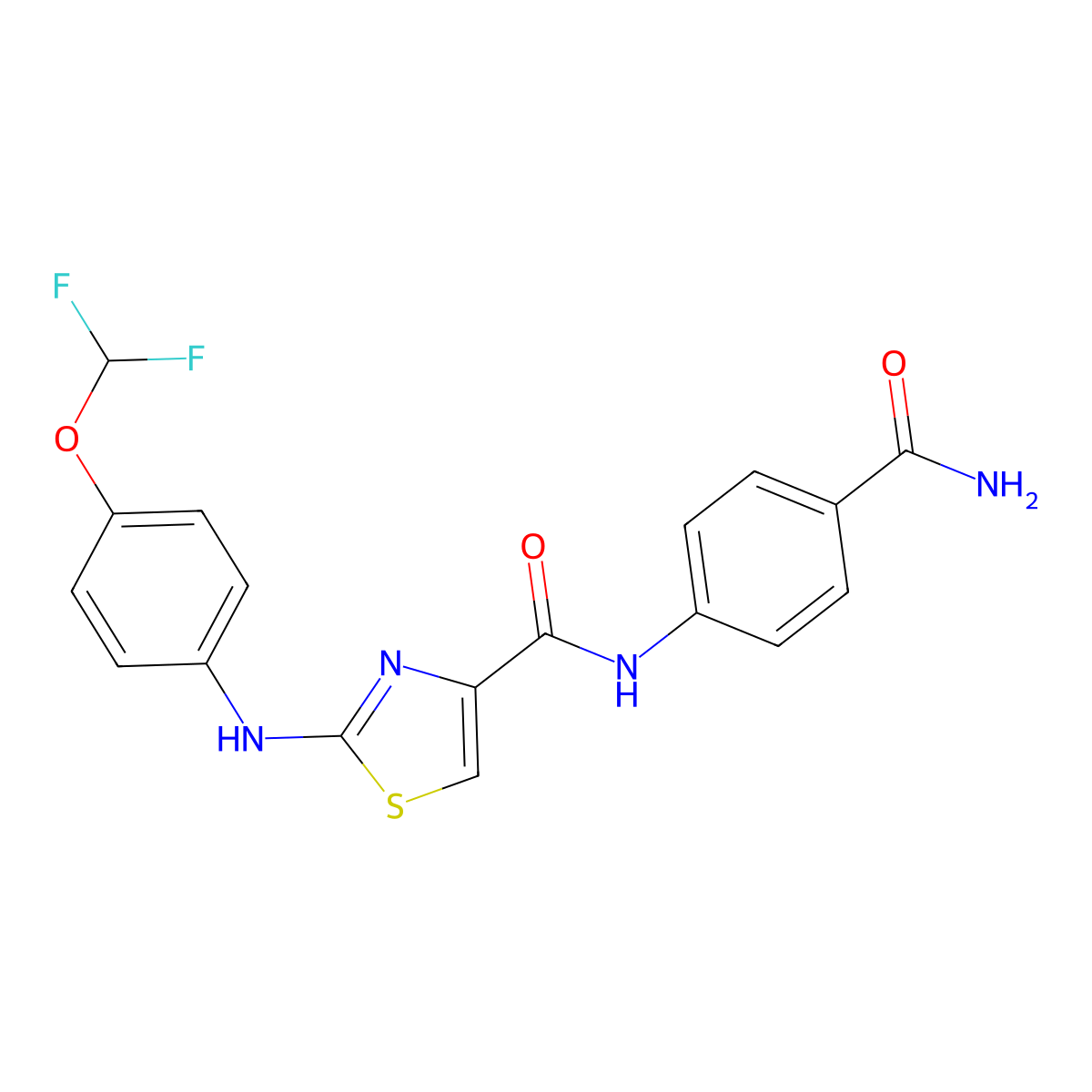 N-(4-carbamoylphenyl)-2-((4-(difluoromethoxy)phenyl)amino)thiazole-4-carboxamide molecular structure, CAS 1172425-48-7
