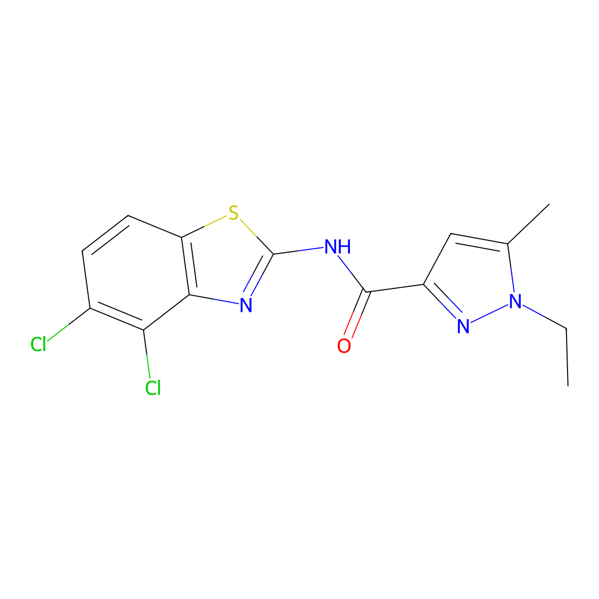 N-(4,5-dichlorobenzo[d]thiazol-2-yl)-1-ethyl-5-methyl-1H-pyrazole-3-carboxamide molecular structure, CAS 1172427-04-1