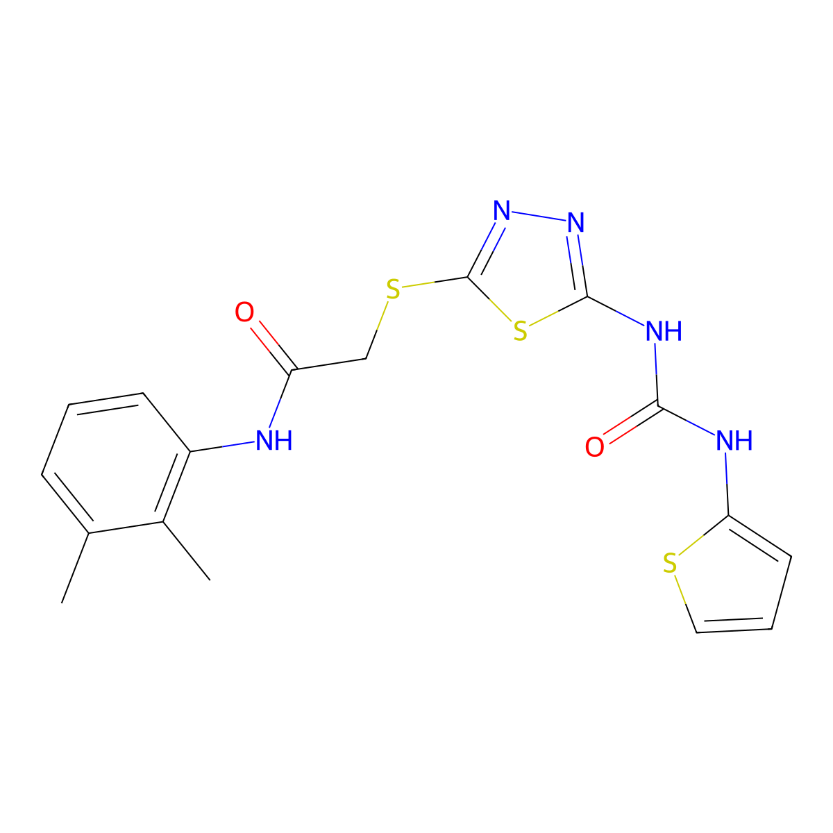 N-(2,3-dimethylphenyl)-2-((5-(3-(thiophen-2-yl)ureido)-1,3,4-thiadiazol-2-yl)thio)acetamide molecular structure, CAS 1172427-92-7