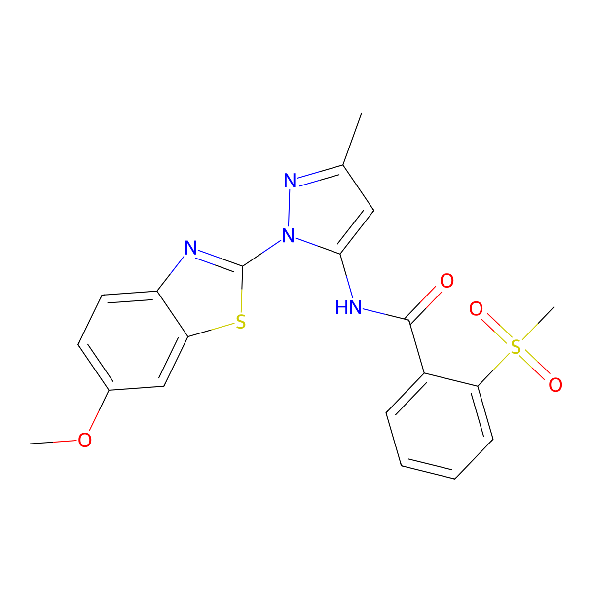 N-(1-(6-methoxybenzo[d]thiazol-2-yl)-3-methyl-1H-pyrazol-5-yl)-2-(methylsulfonyl)benzamide molecular structure, CAS 1172428-25-9