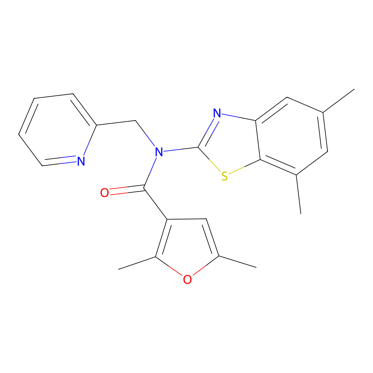 N-(5,7-dimethylbenzo[d]thiazol-2-yl)-2,5-dimethyl-N-(pyridin-2-ylmethyl)furan-3-carboxamide molecular structure, CAS 1172428-74-8