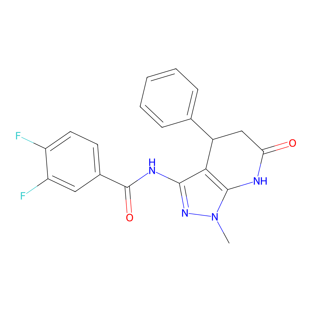 3,4-difluoro-N-(1-methyl-6-oxo-4-phenyl-4,5,6,7-tetrahydro-1H-pyrazolo[3,4-b]pyridin-3-yl)benzamide molecular structure, CAS 1172428-77-1