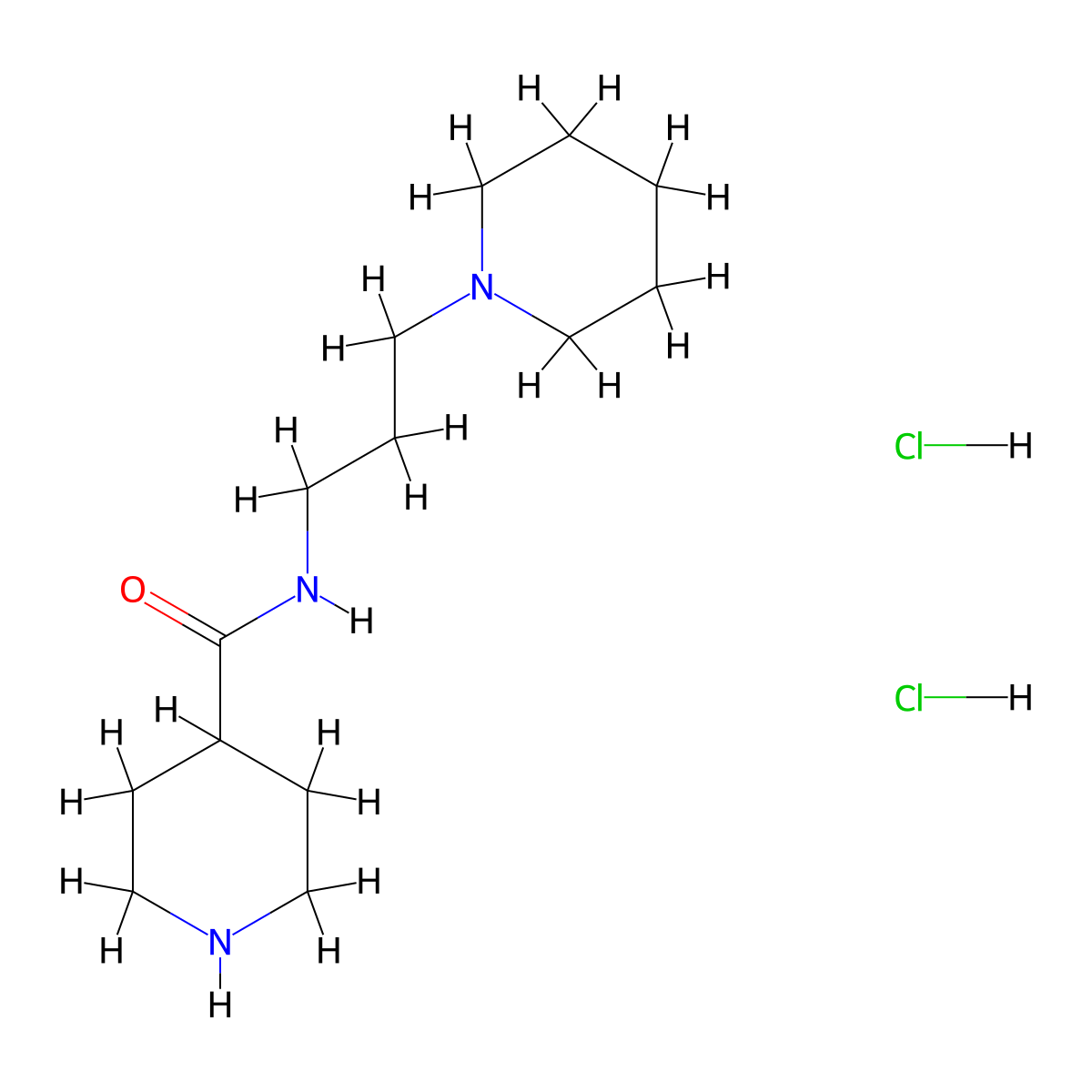 N-(3-(piperidin-1-yl)propyl)piperidine-4-carboxamide dihydrochloride molecular structure, CAS 1172430-39-5