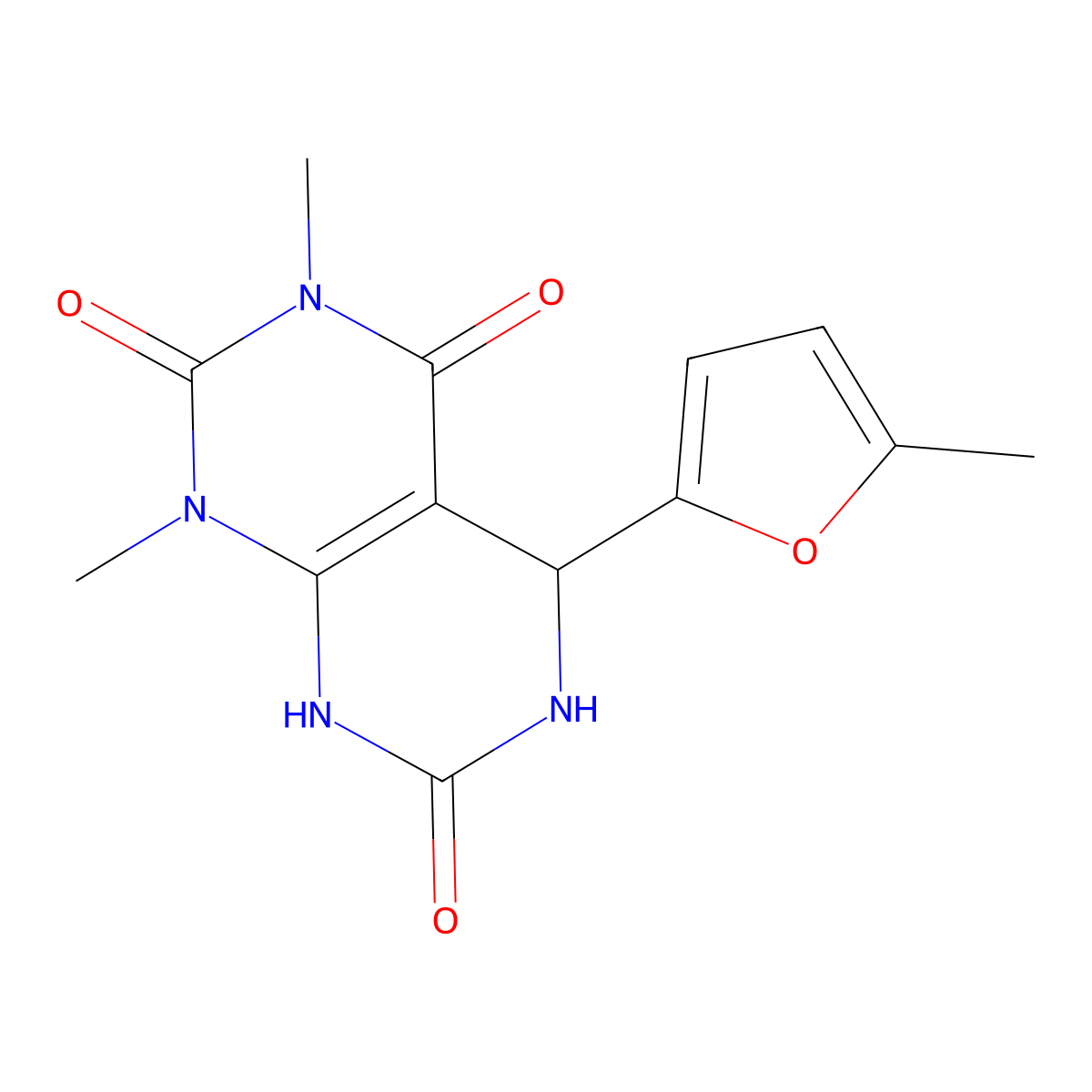1,3-dimethyl-5-(5-methylfuran-2-yl)-5,6-dihydropyrimido[4,5-d]pyrimidine-2,4,7(1H,3H,8H)-trione molecular structure, CAS 1172433-39-4