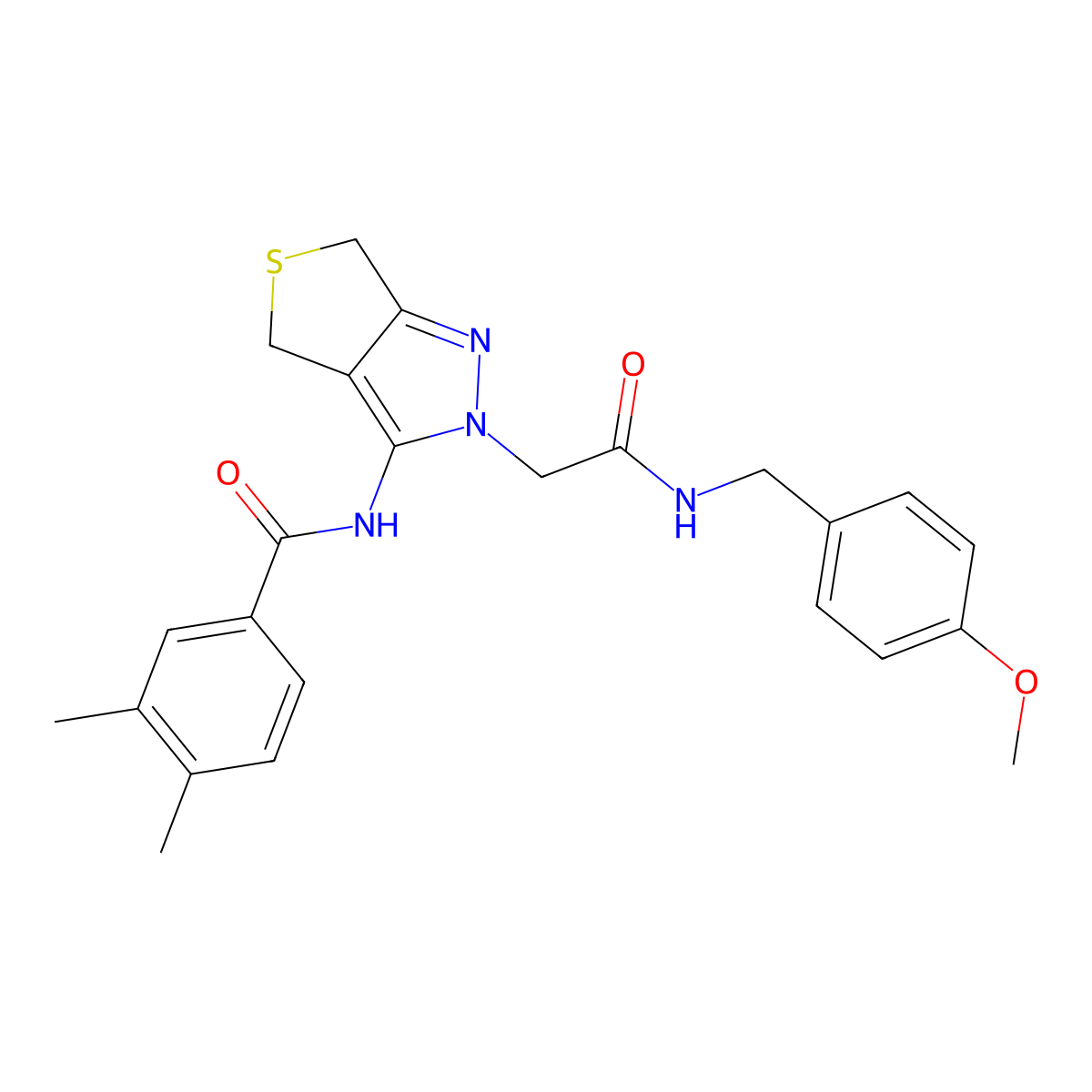 N-(2-(2-((4-methoxybenzyl)amino)-2-oxoethyl)-4,6-dihydro-2H-thieno[3,4-c]pyrazol-3-yl)-3,4-dimethylbenzamide molecular structure, CAS 1172435-07-2