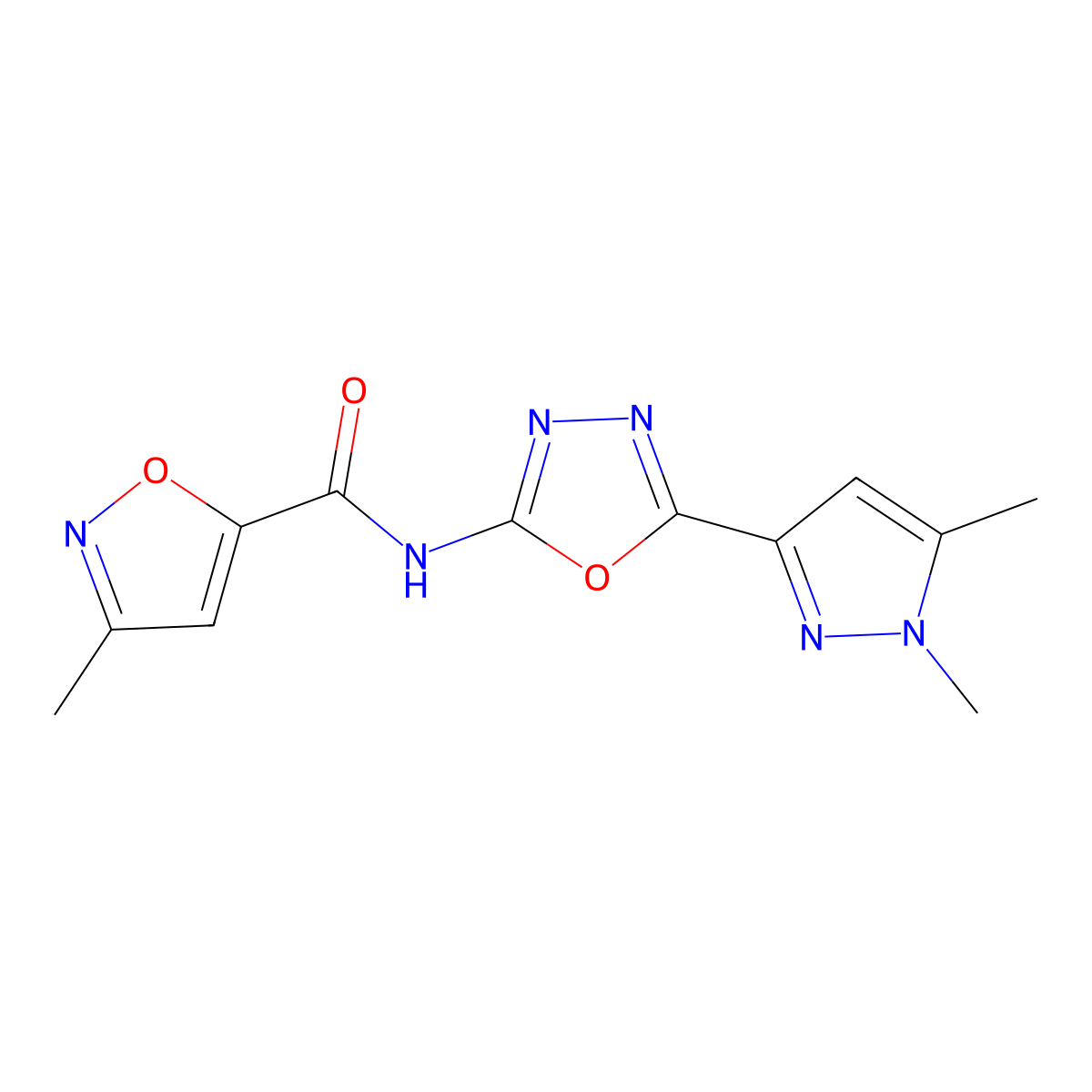 N-(5-(1,5-dimethyl-1H-pyrazol-3-yl)-1,3,4-oxadiazol-2-yl)-3-methylisoxazole-5-carboxamide molecular structure, CAS 1172435-08-3
