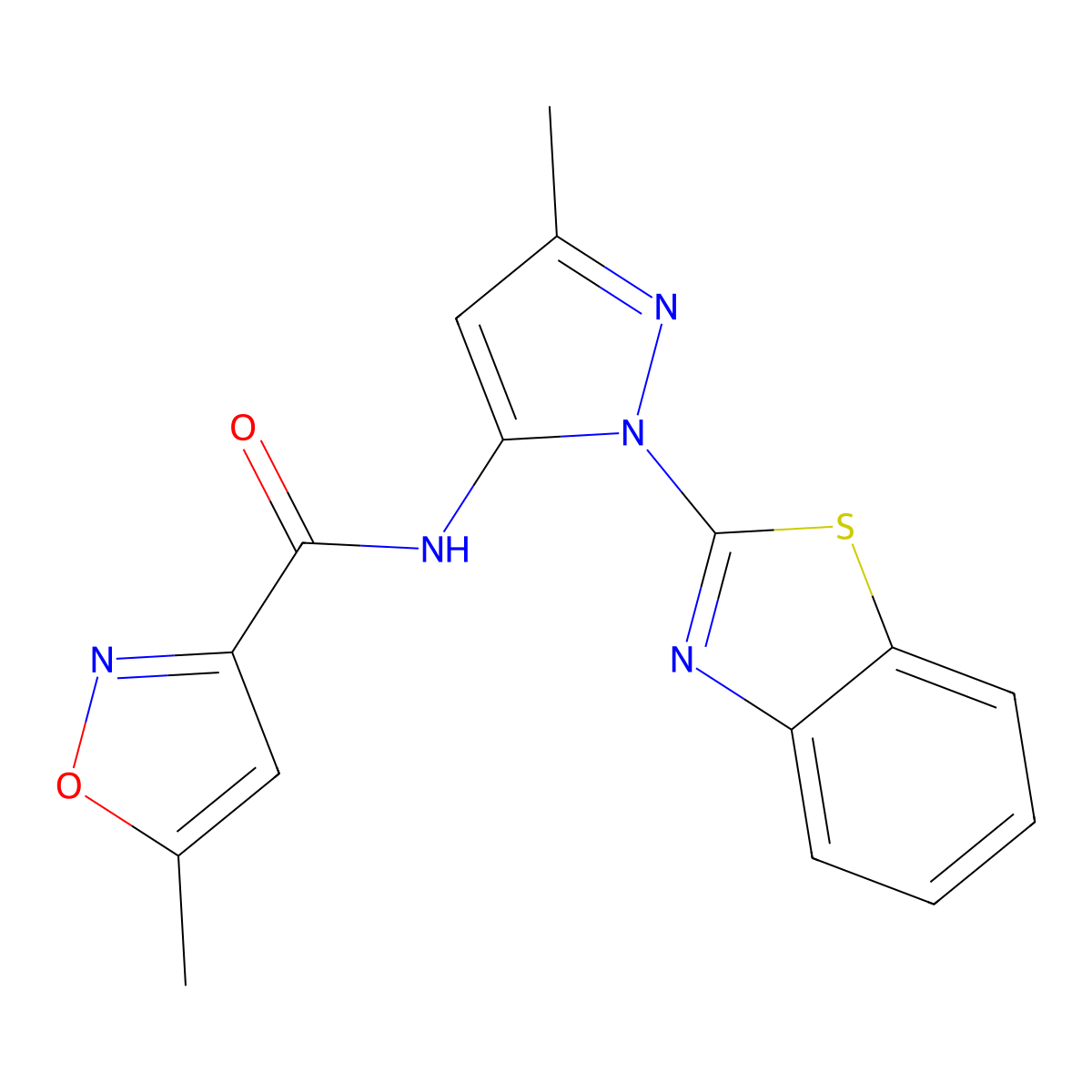 N-[1-(1,3-benzothiazol-2-yl)-3-methyl-1H-pyrazol-5-yl]-5-methyl-1,2-oxazole-3-carboxamide molecular structure, CAS 1172436-16-6