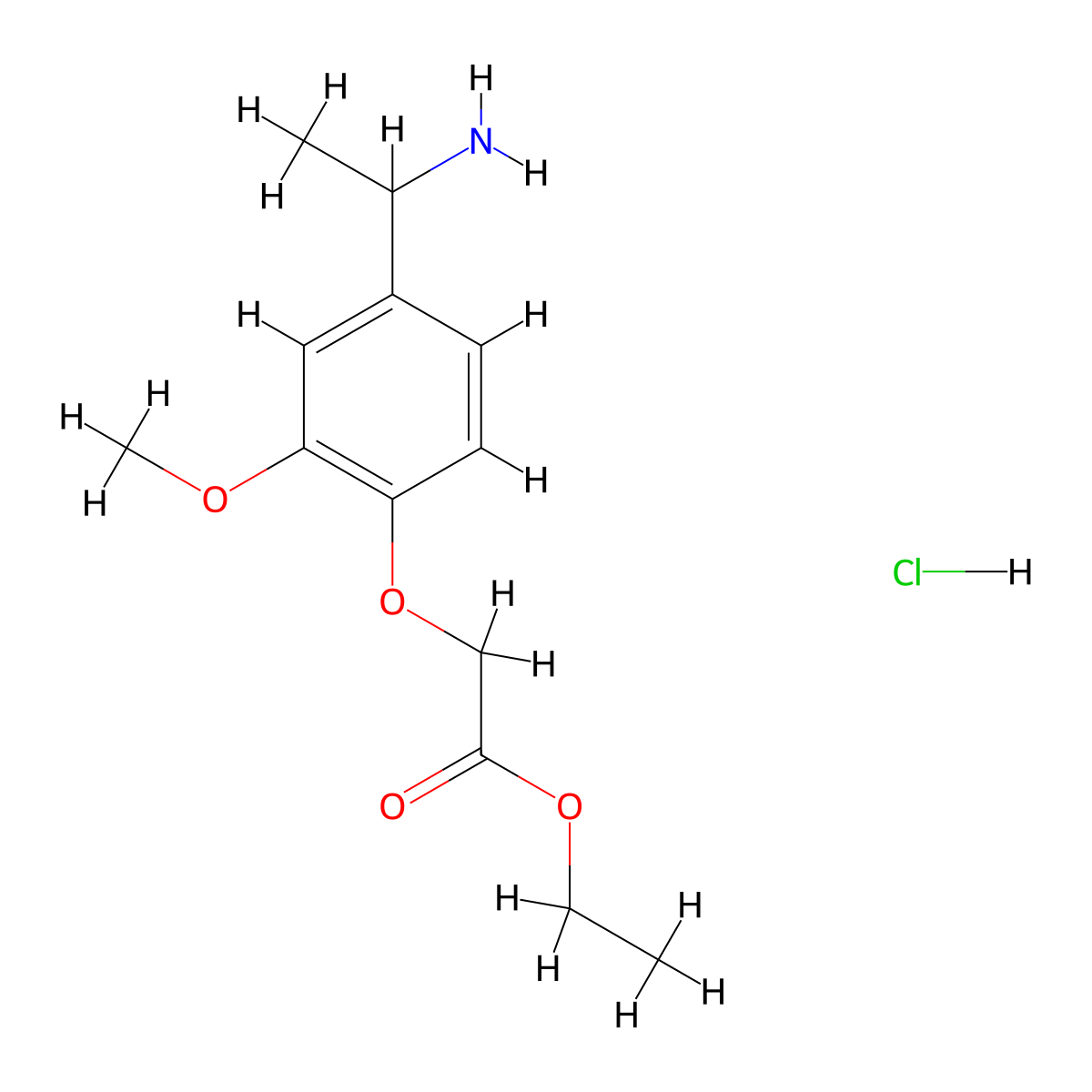 Ethyl 2-[4-(1-aminoethyl)-2-methoxyphenoxy]acetate hydrochloride molecular structure, CAS 1172436-88-2