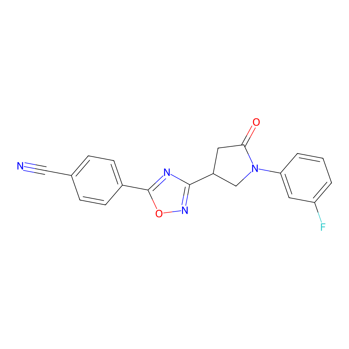 4-(3-(1-(3-Fluorophenyl)-5-oxopyrrolidin-3-yl)-1,2,4-oxadiazol-5-yl)benzonitrile molecular structure, CAS 1172436-99-5