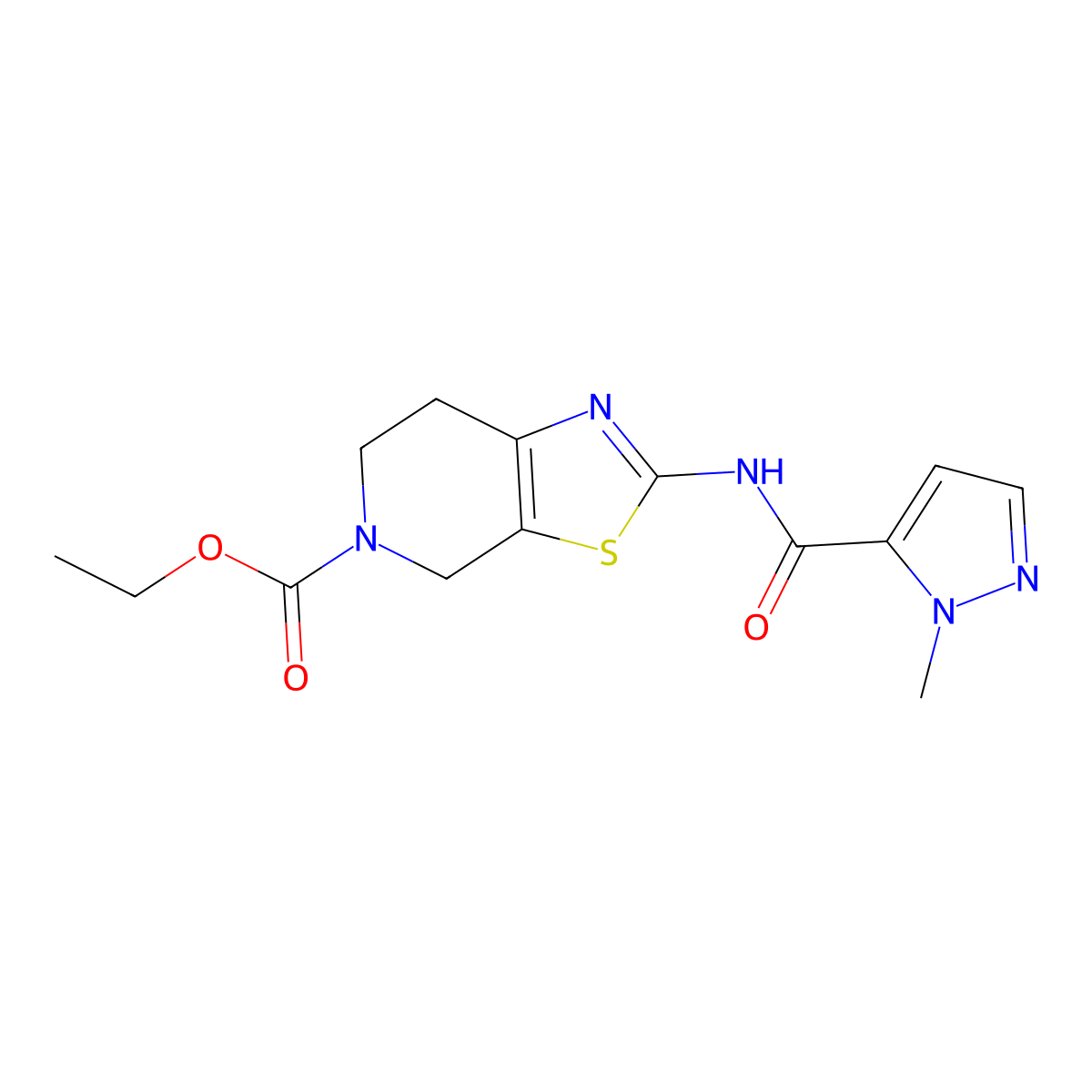 ethyl 2-(1-methyl-1H-pyrazole-5-carboxamido)-6,7-dihydrothiazolo[5,4-c]pyridine-5(4H)-carboxylate molecular structure, CAS 1172438-37-7