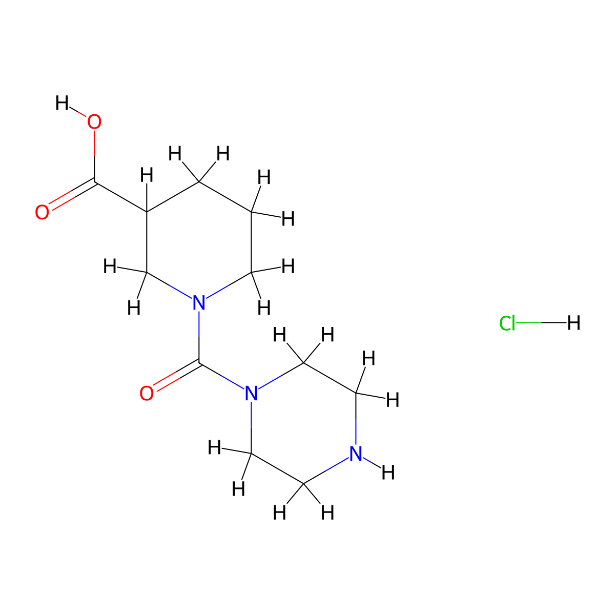 1-(Piperazine-1-carbonyl)piperidine-3-carboxylic acid hydrochloride molecular structure, CAS 1172442-08-8