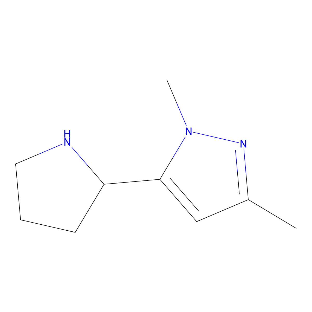 1,3-dimethyl-5-(pyrrolidin-2-yl)-1H-pyrazole molecular structure, CAS 1172442-81-7