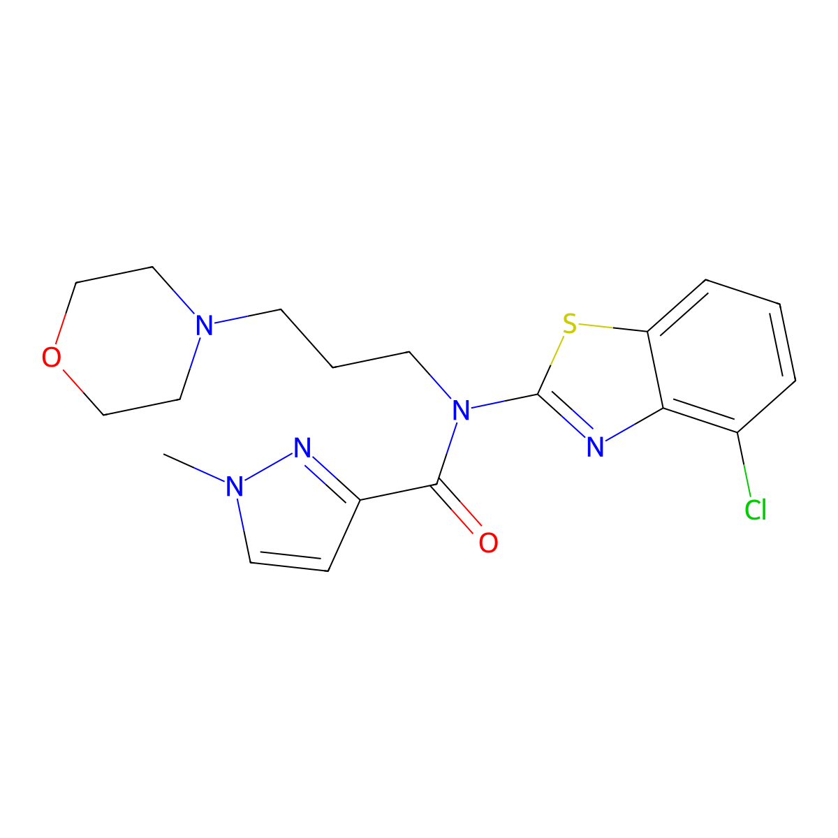 N-(4-chloro-1,3-benzothiazol-2-yl)-N-3-morpholinopropyl-1-methyl-3-pyrazolecarboxamide molecular structure, CAS 1172442-82-8