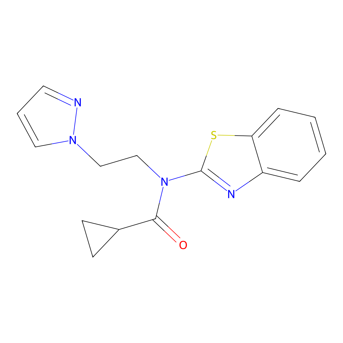 N-(2-(1H-pyrazol-1-yl)ethyl)-N-(benzo[d]thiazol-2-yl)cyclopropanecarboxamide molecular structure, CAS 1172443-57-0