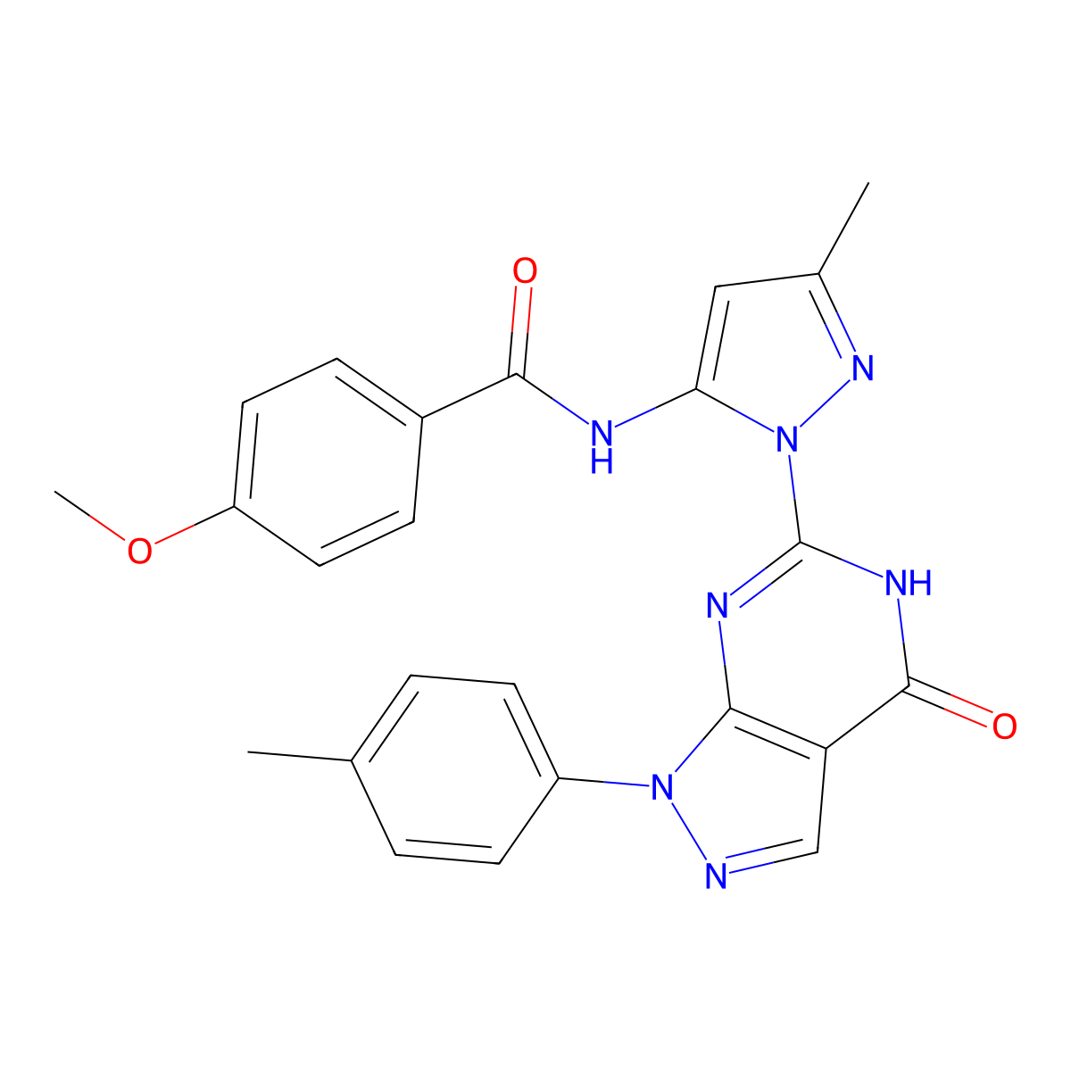 4-methoxy-N-(3-methyl-1-(4-oxo-1-(p-tolyl)-4,5-dihydro-1H-pyrazolo[3,4-d]pyrimidin-6-yl)-1H-pyrazol-5-yl)benzamide molecular structure, CAS 1172446-59-1